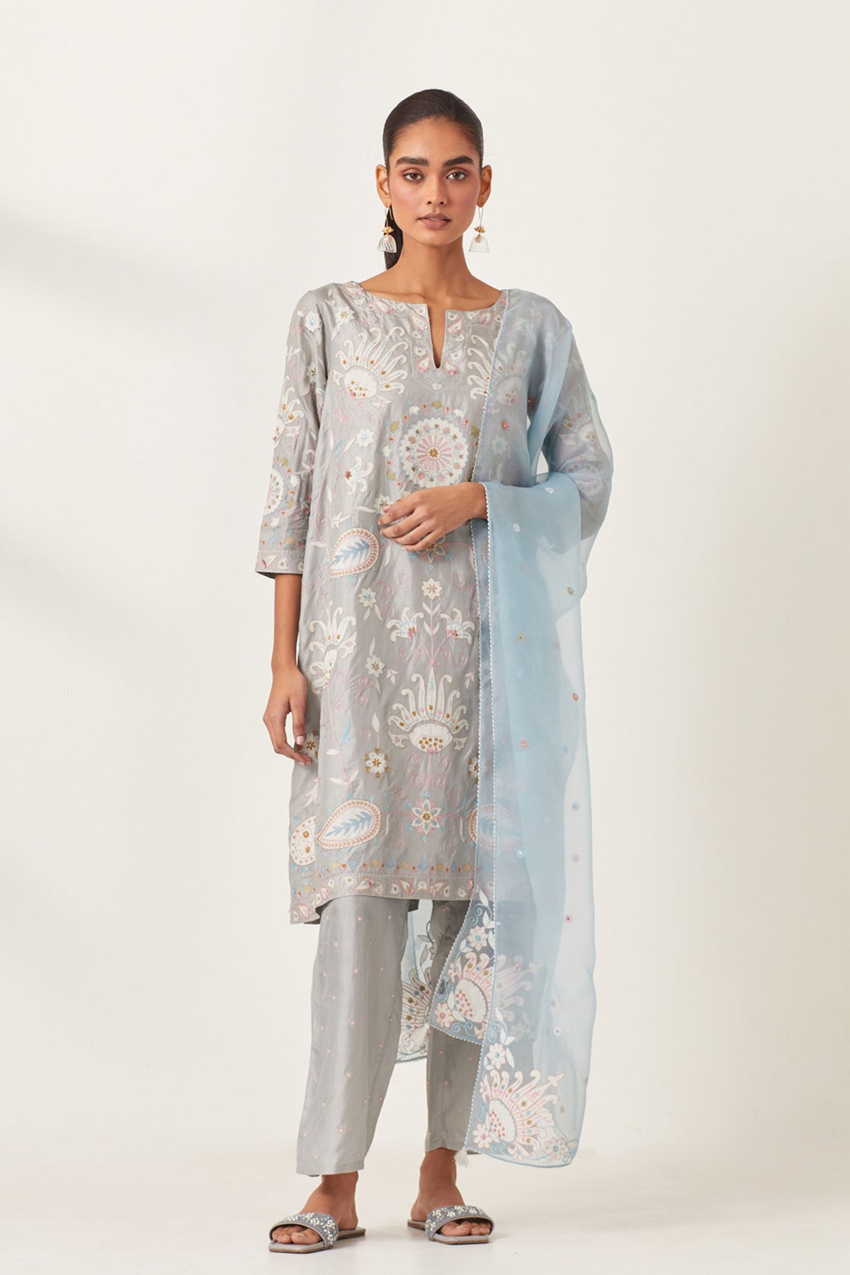 Blue Short A-line Kurta Set