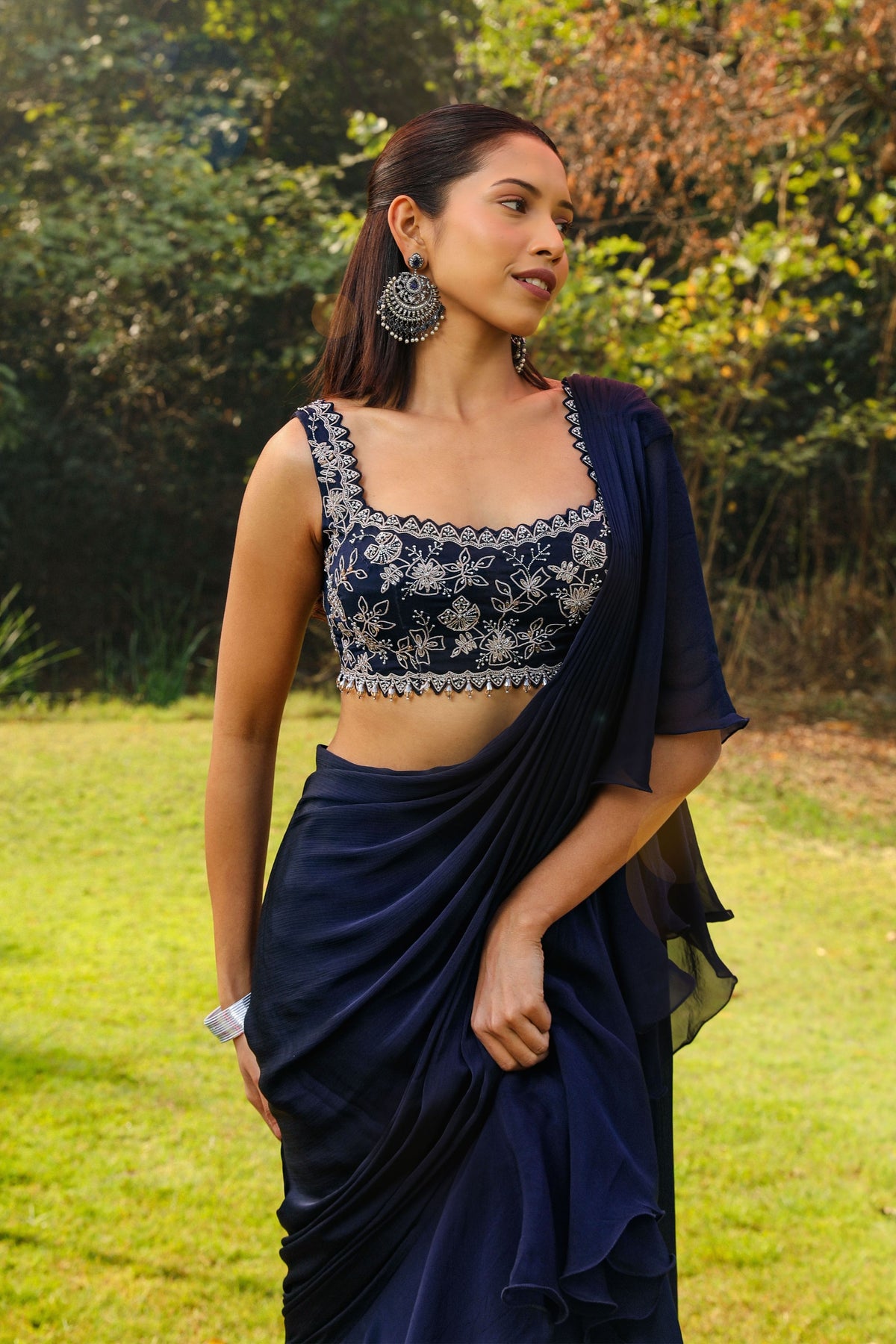 Navy Blue Drape Saree