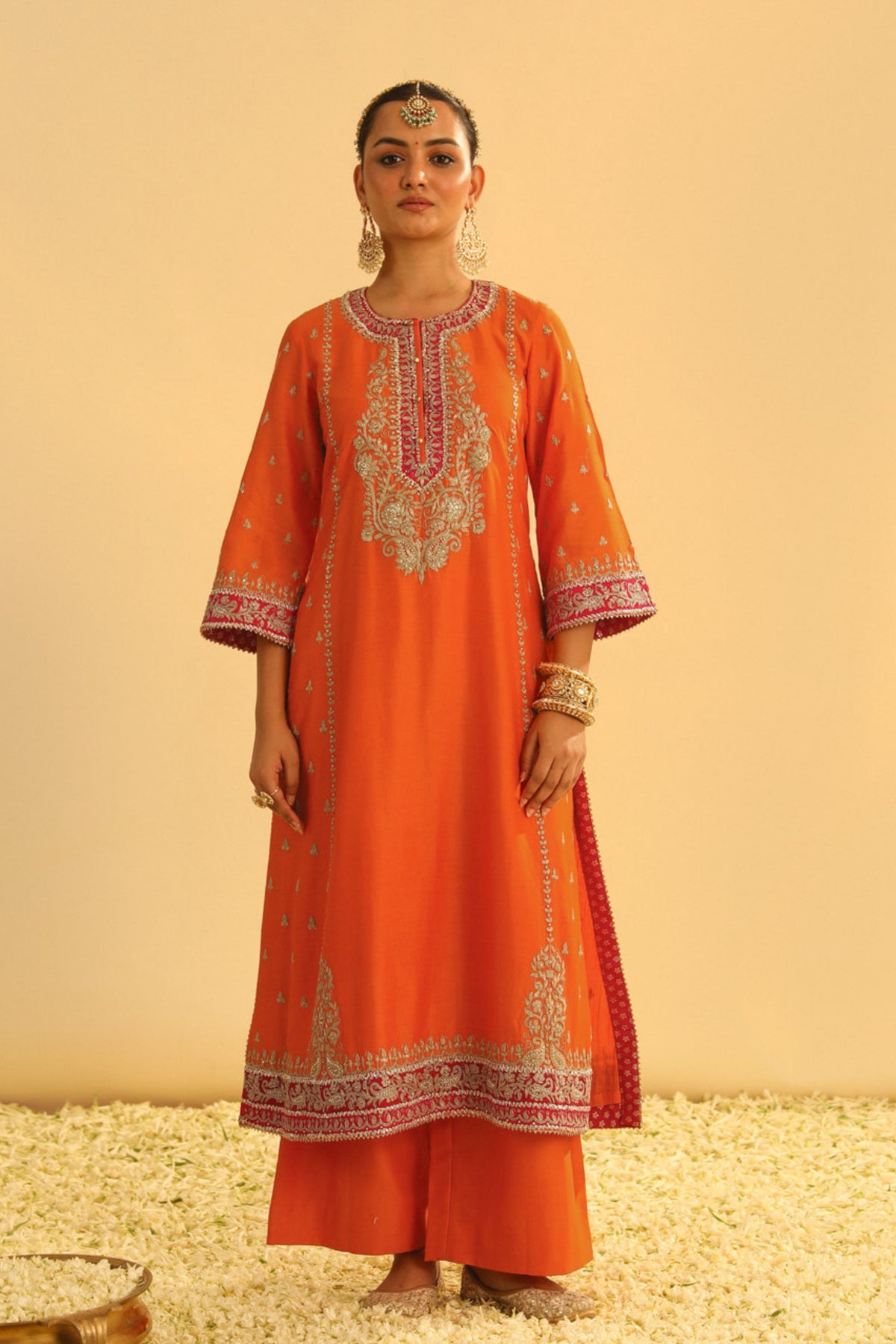 Mayra Orange Long Kurta With Palazzo Set