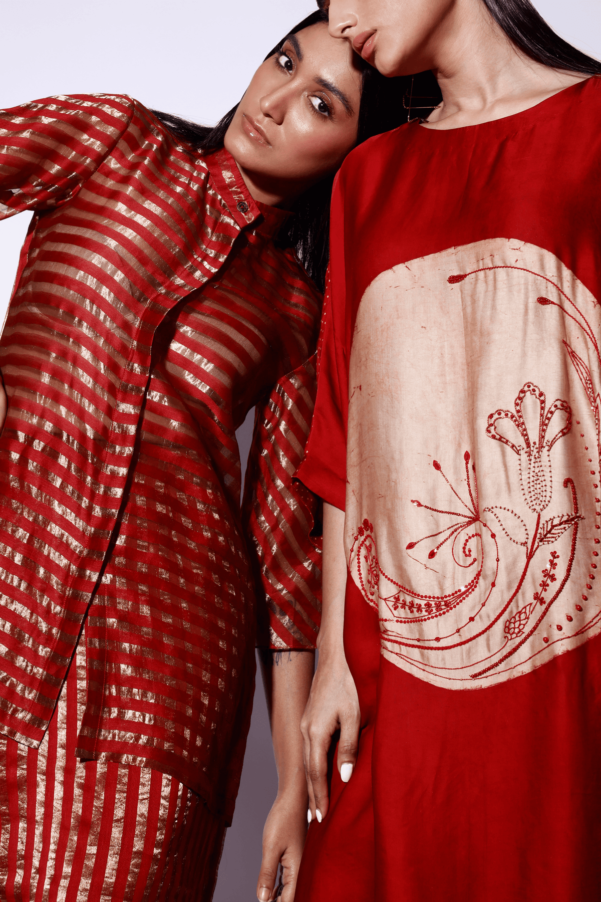 Red Circle Embroidered Kaftan