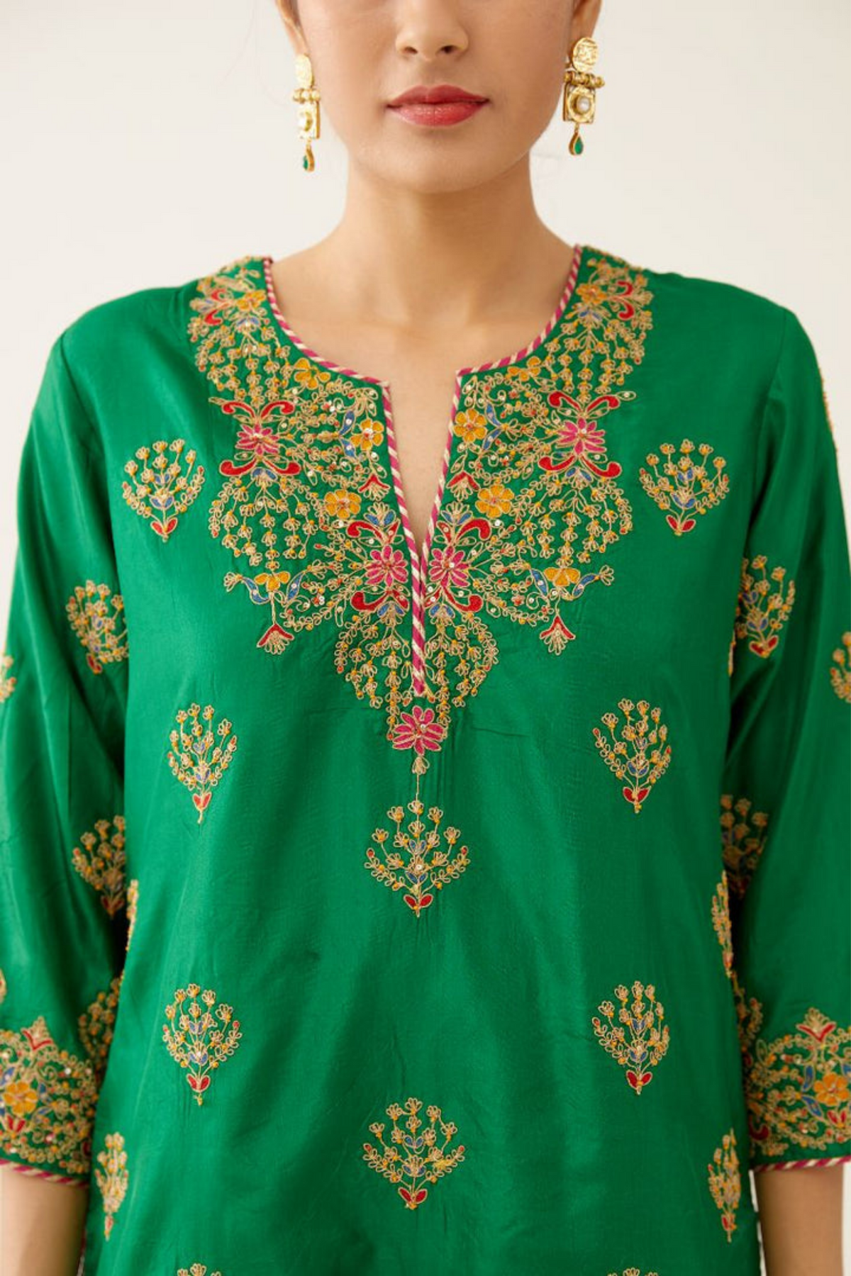 Green Silk Short Kurta Set