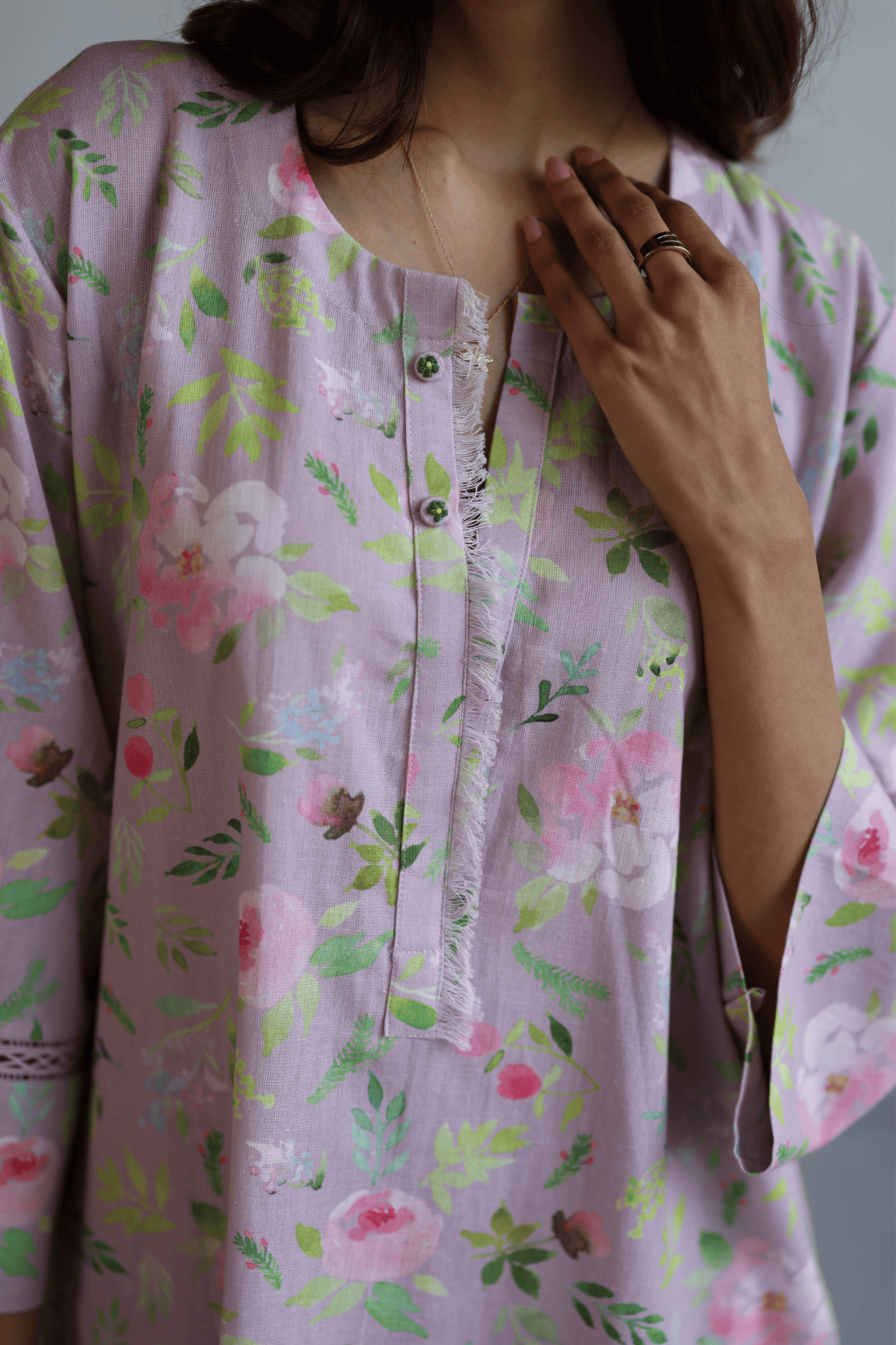 Floral Pink Hyacinth Tunic Set