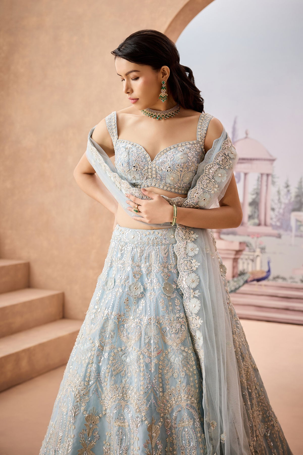 Skyblue 3d Geoflower Lehenga Set