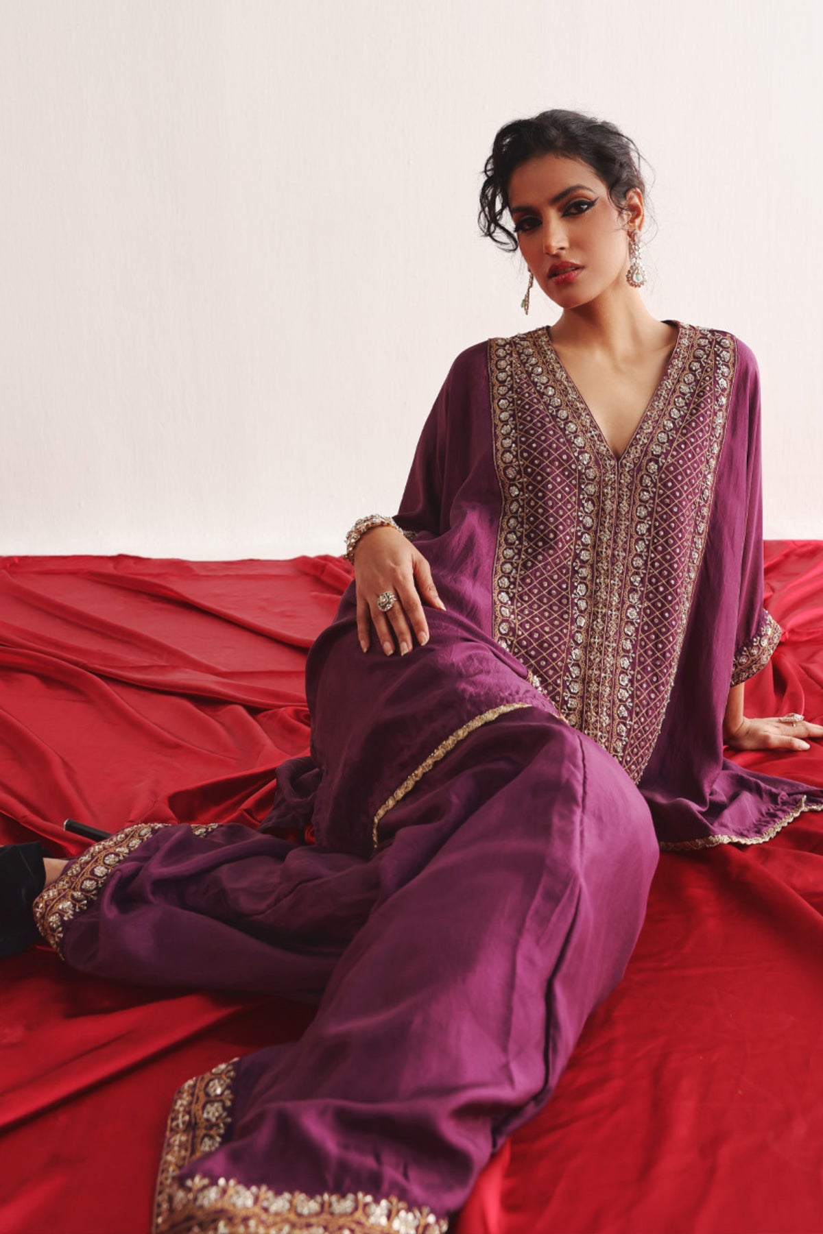 Marodi Work Purple Kaftan Set