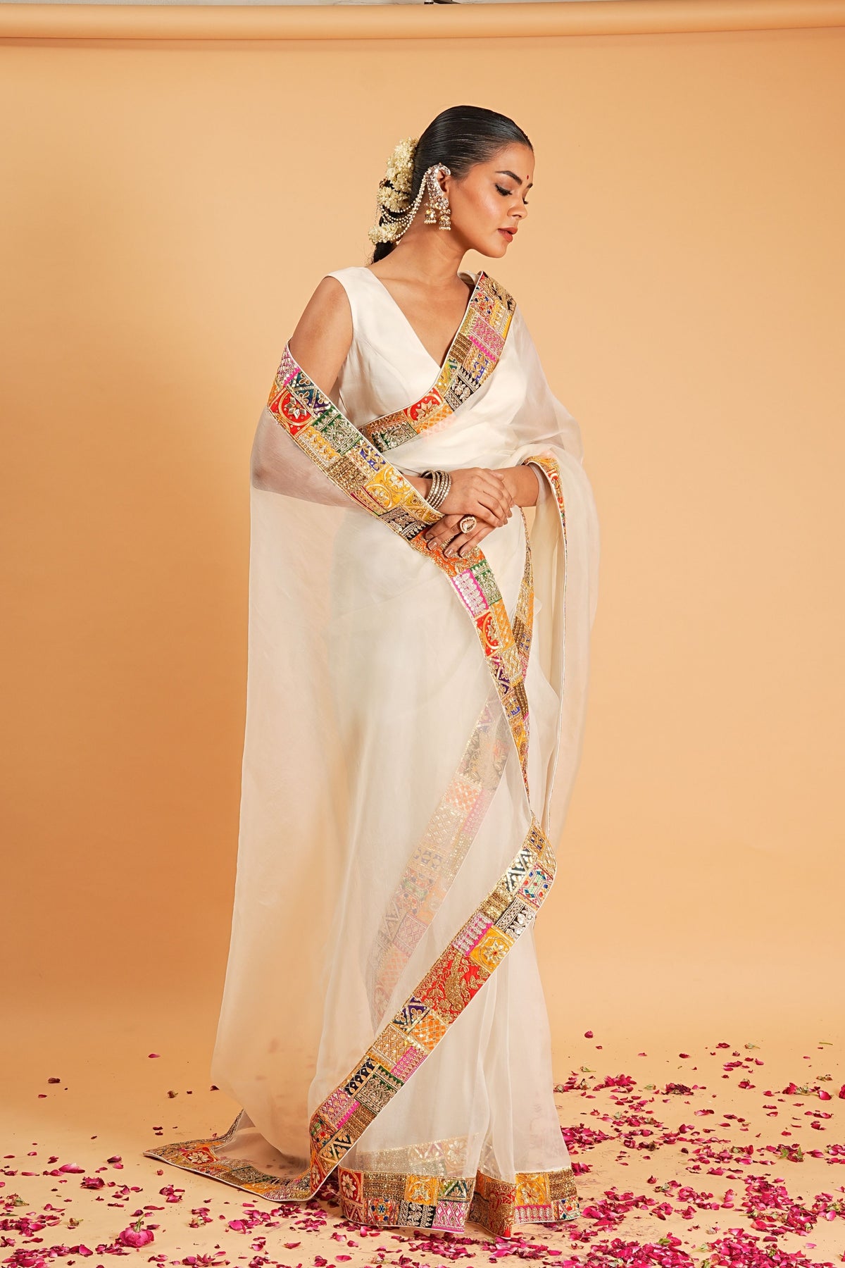 Ivory Organza Saree Set