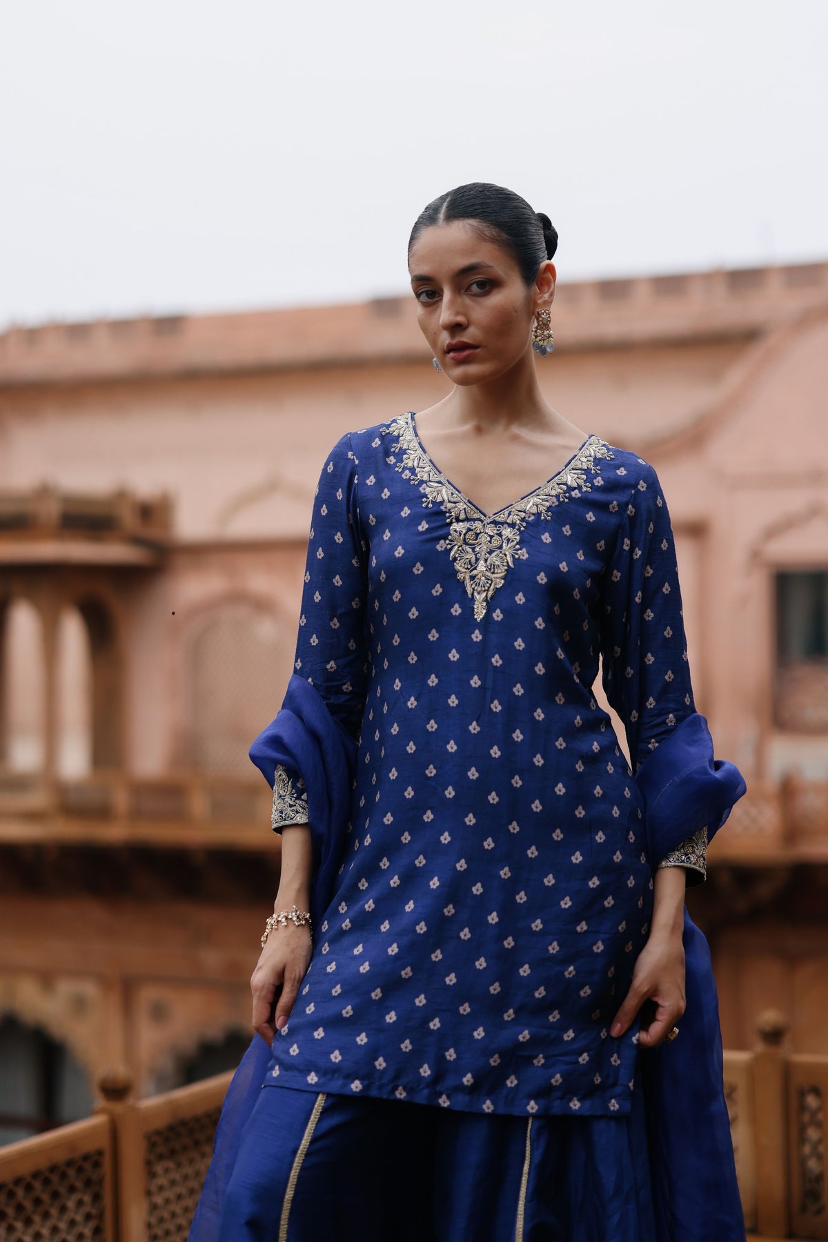 Blue Embroidered Sharara Set