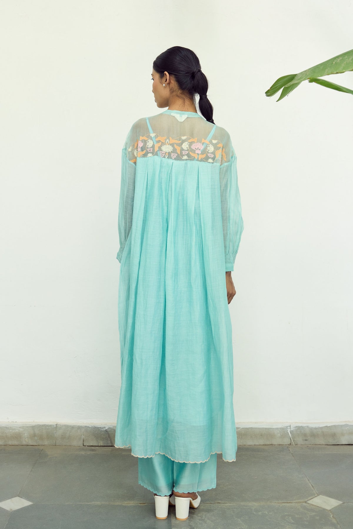 Turquoise Silk Organza Yoke Dress