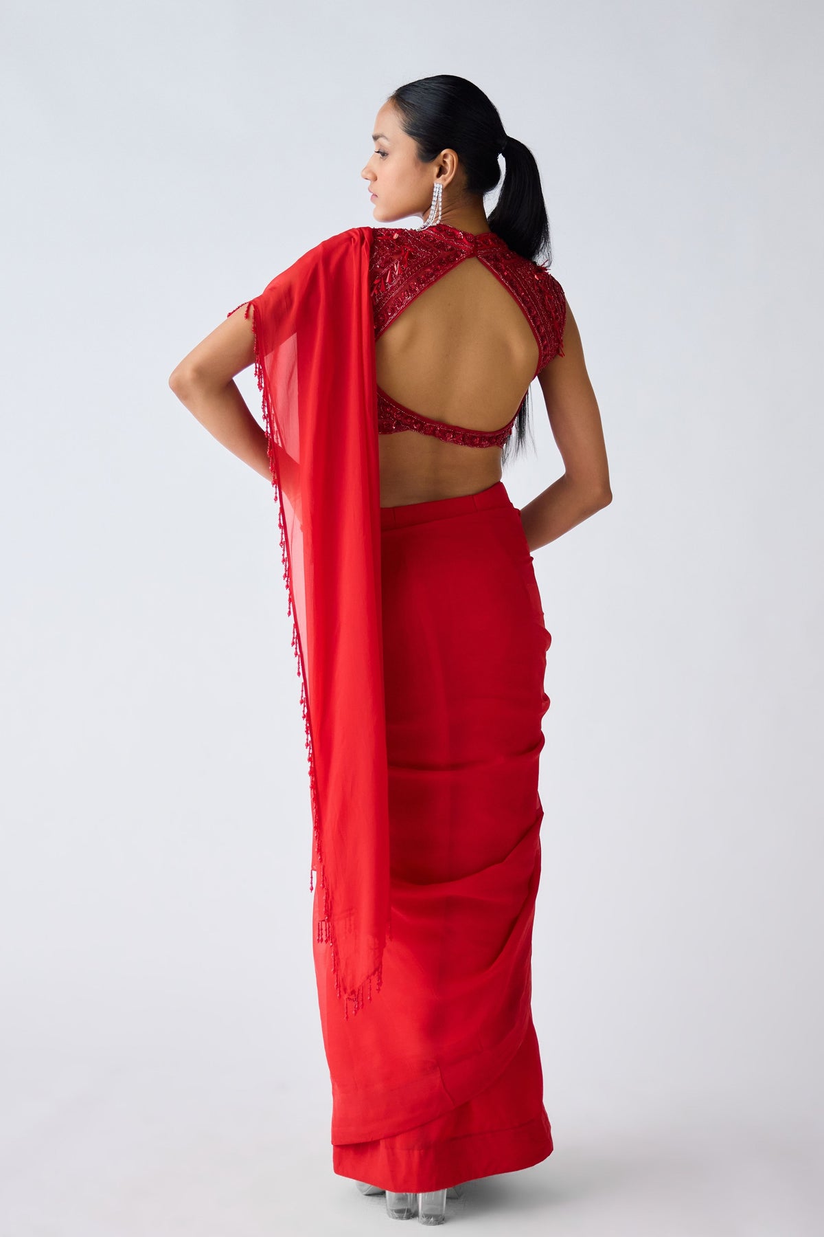 Red Embroidered Saree Set