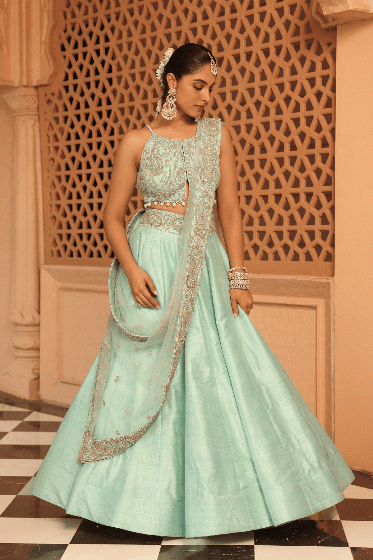 Afsa Misty Green Lehenga Set