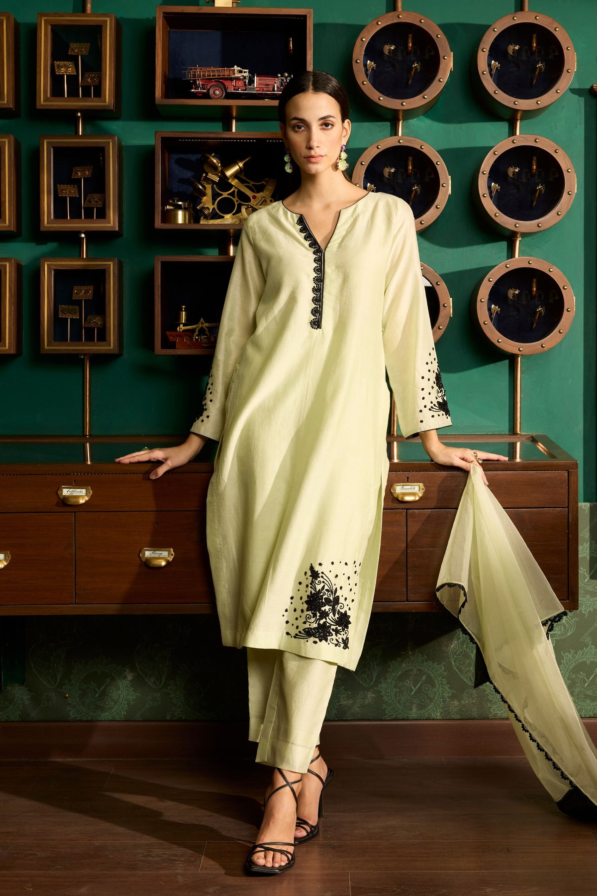 Pista Green Embroidered Kurta Set