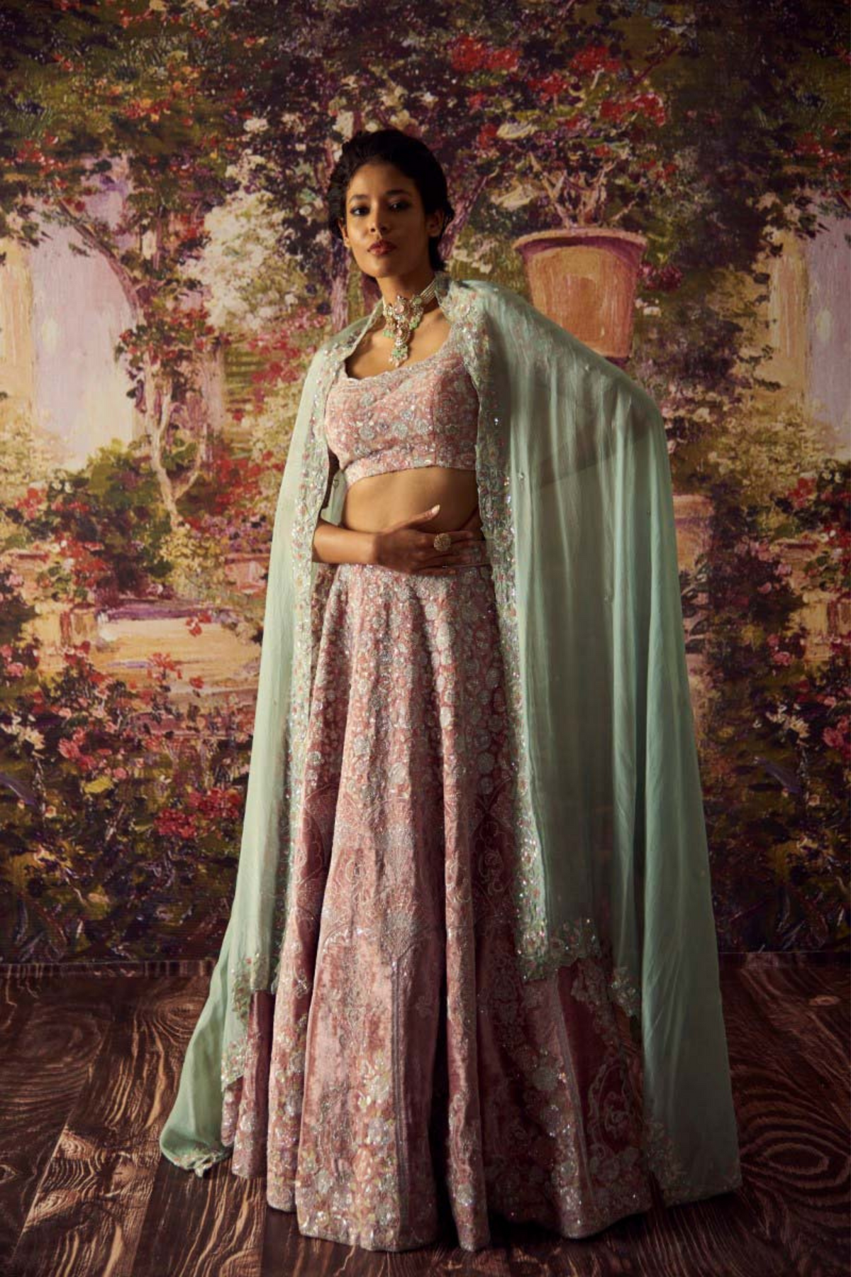 Pink Velvet Lehenga Set