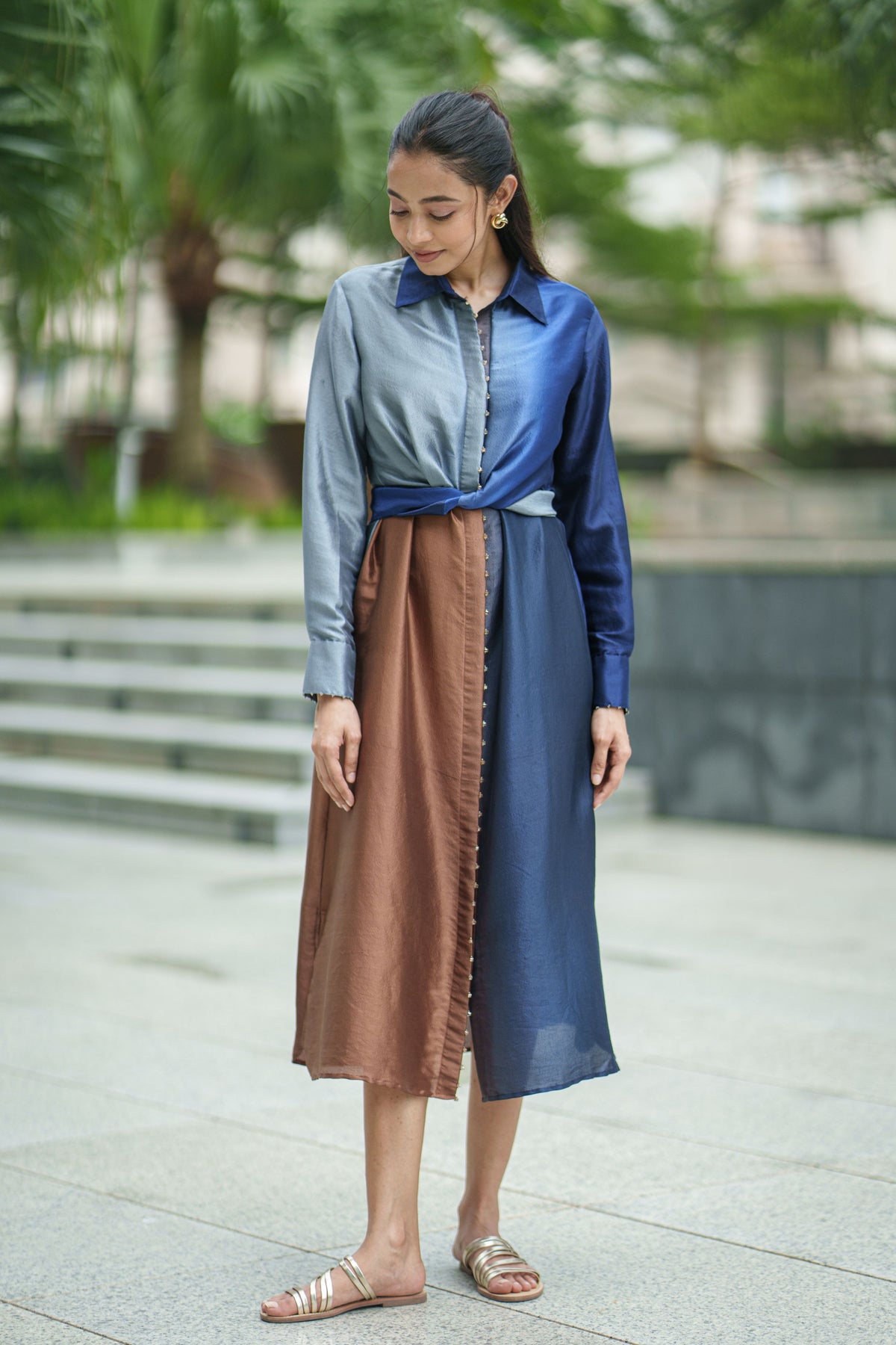 Tie Navy Brown Dress