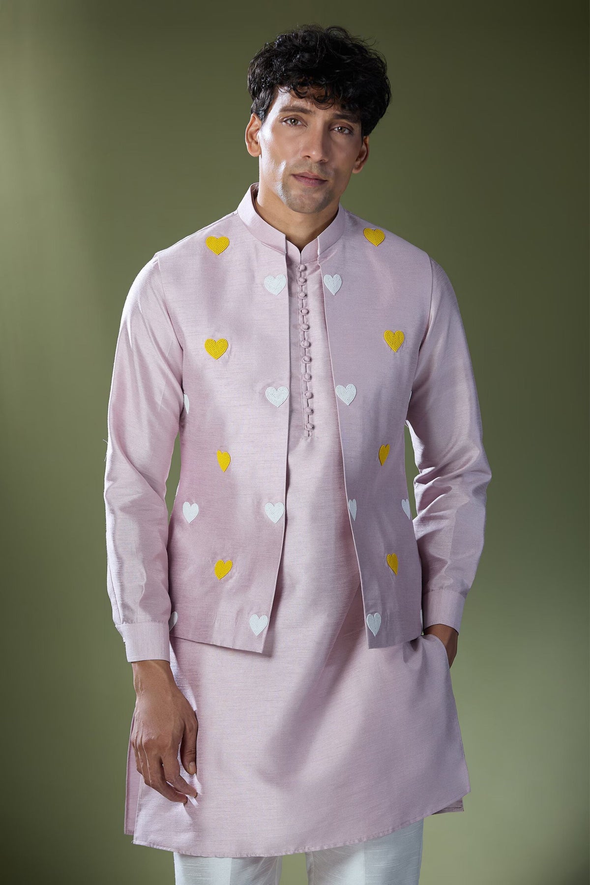 Lilac Embroidered Nehru Jacket Set