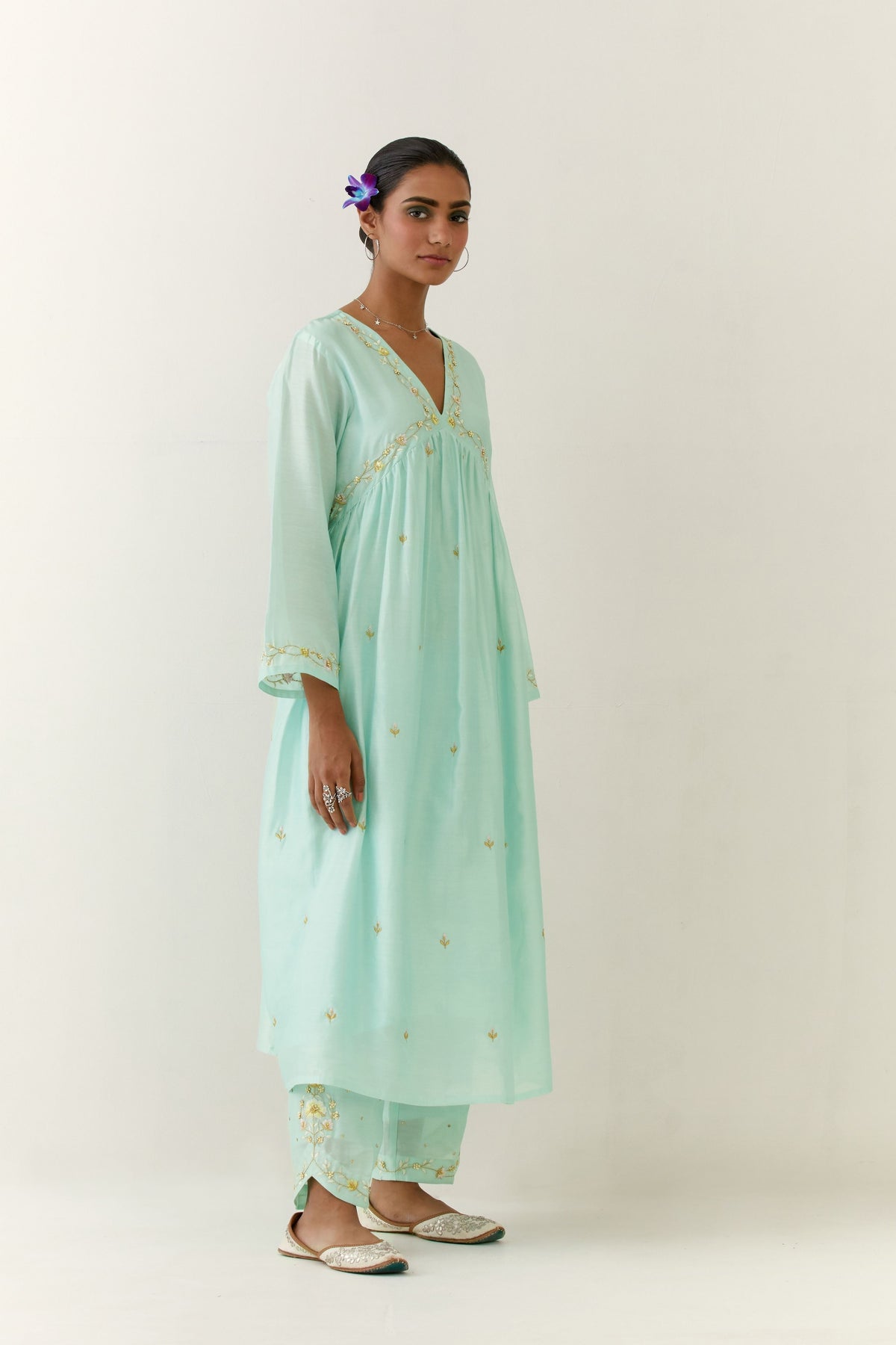 Mint Blue Hand Embroidered Kurta