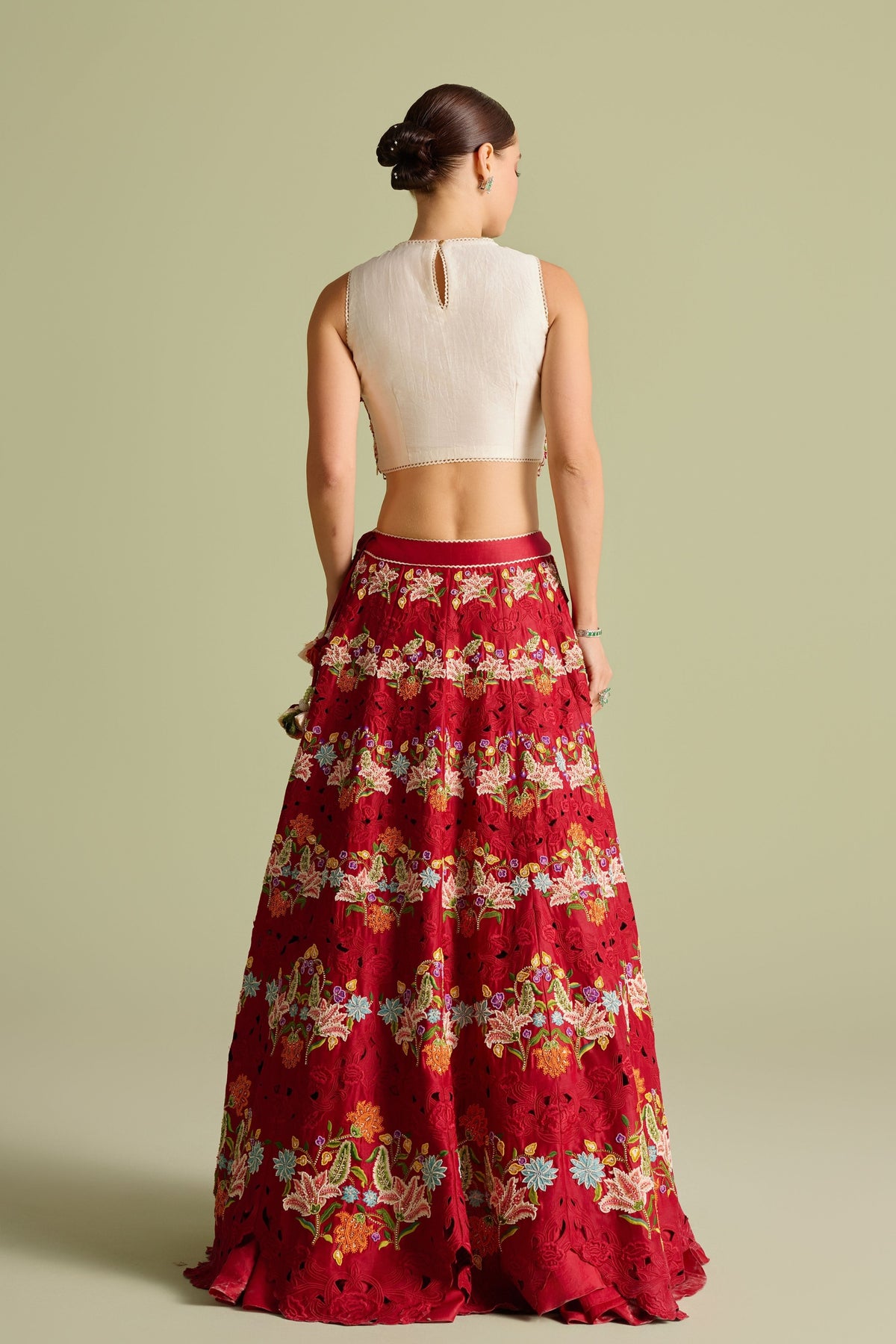 Red Scallop Embroidered Lehenga