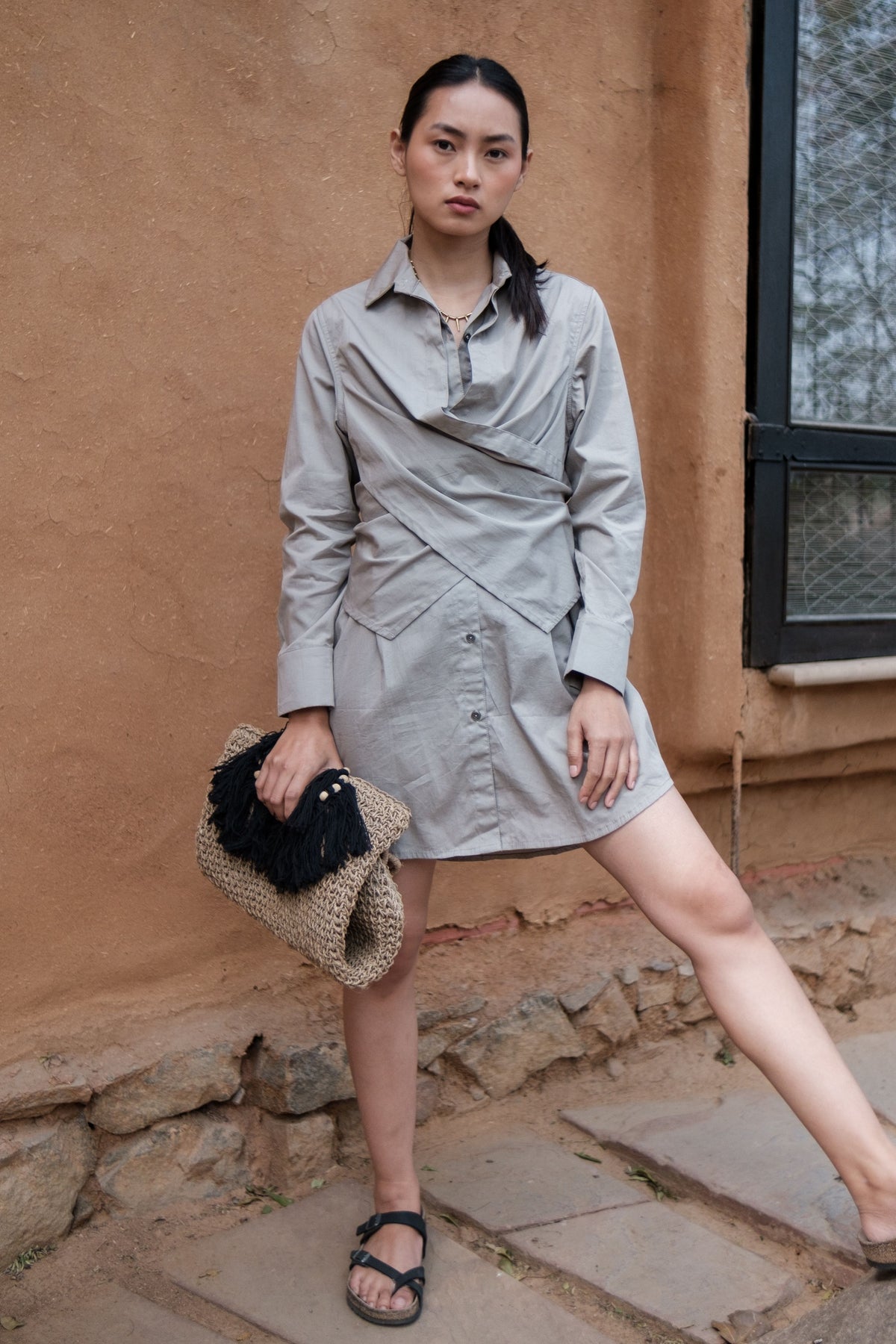 Grey Seattle Wrap Shirt Dress