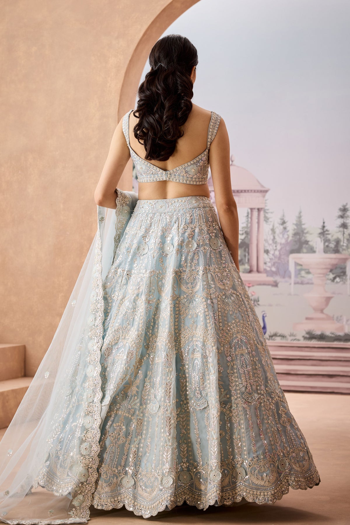 Skyblue 3d Geoflower Lehenga Set