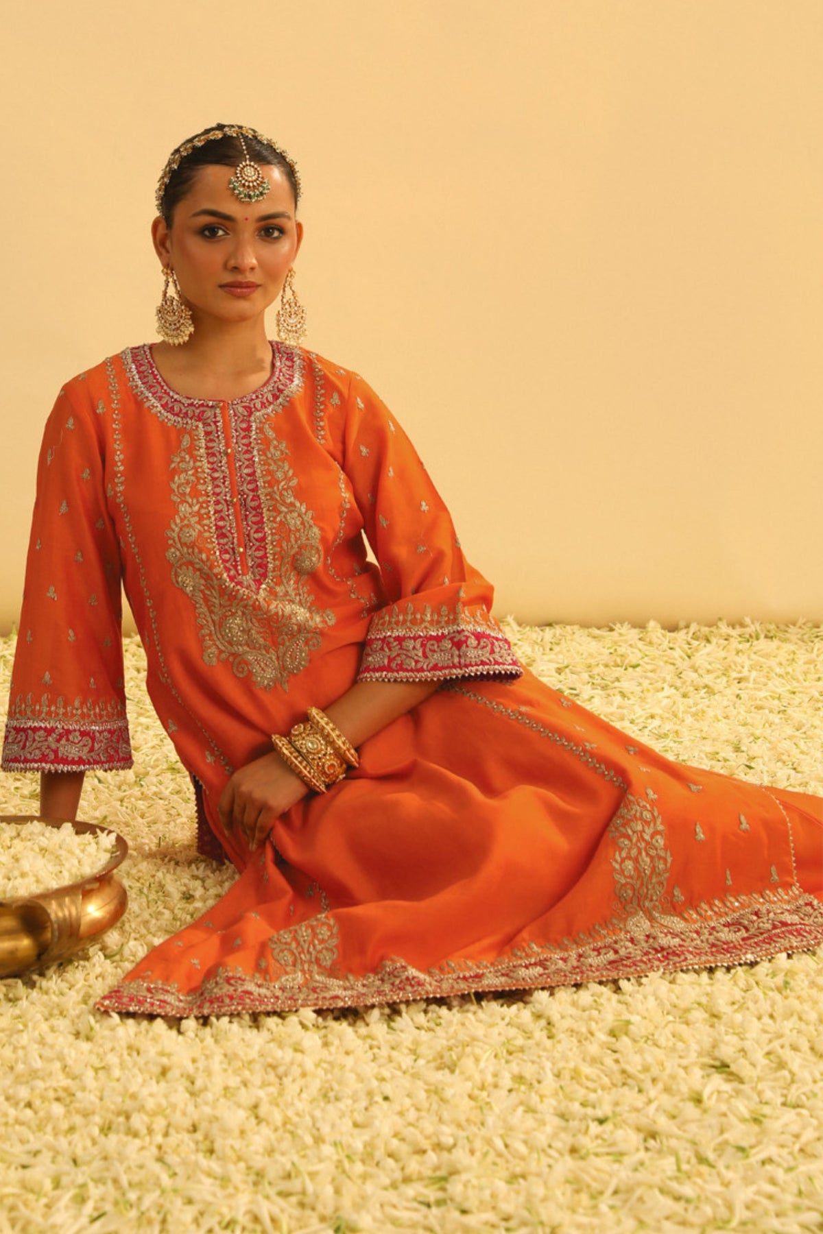 Mayra Orange Long Kurta With Palazzo Set