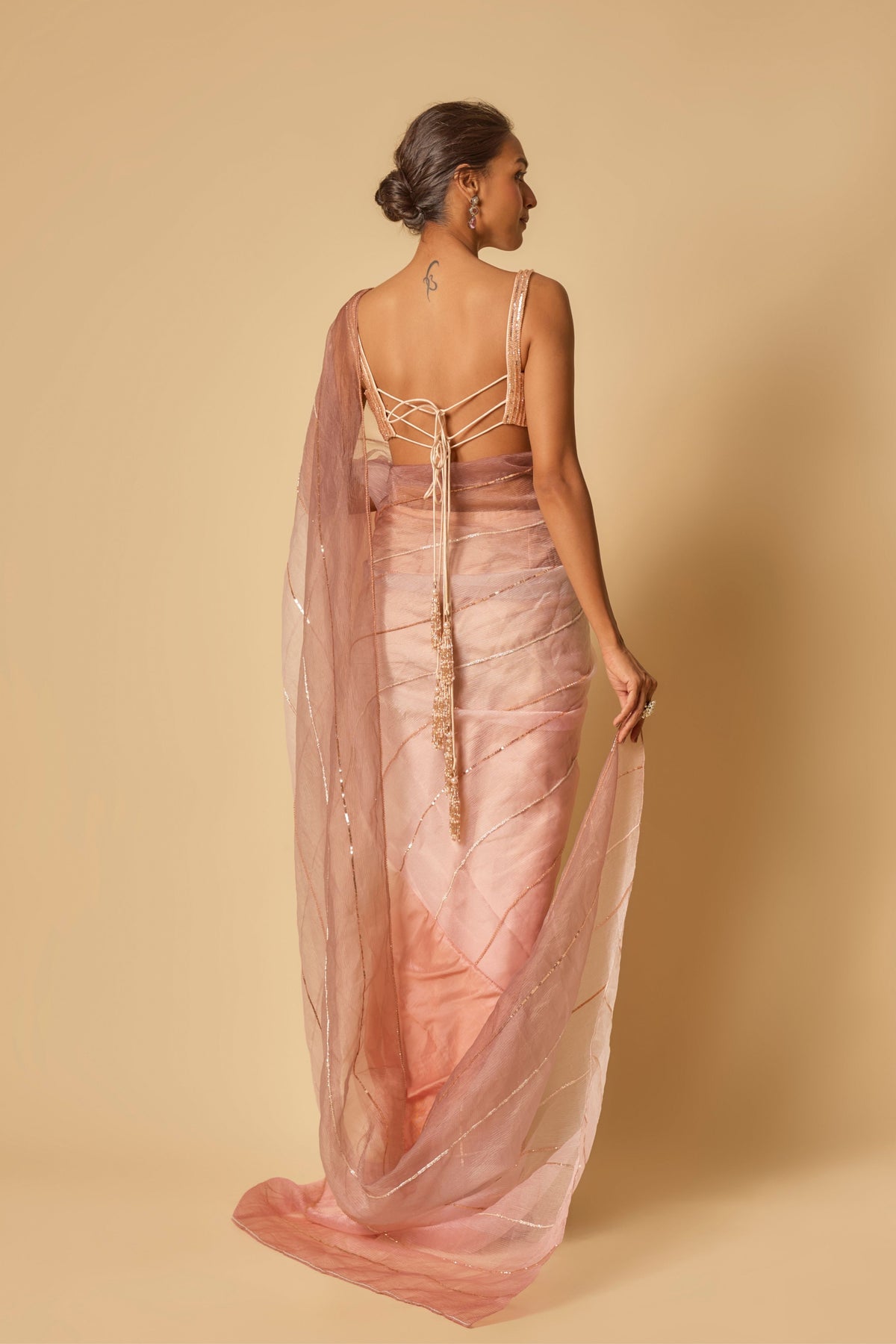 Pink Ombre Embroidered Saree Set