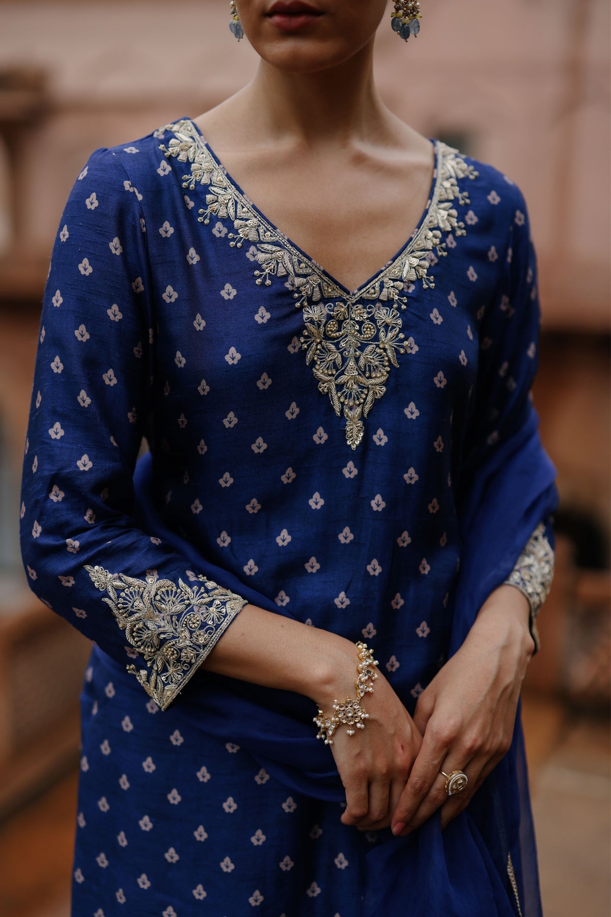 Blue Embroidered Sharara Set