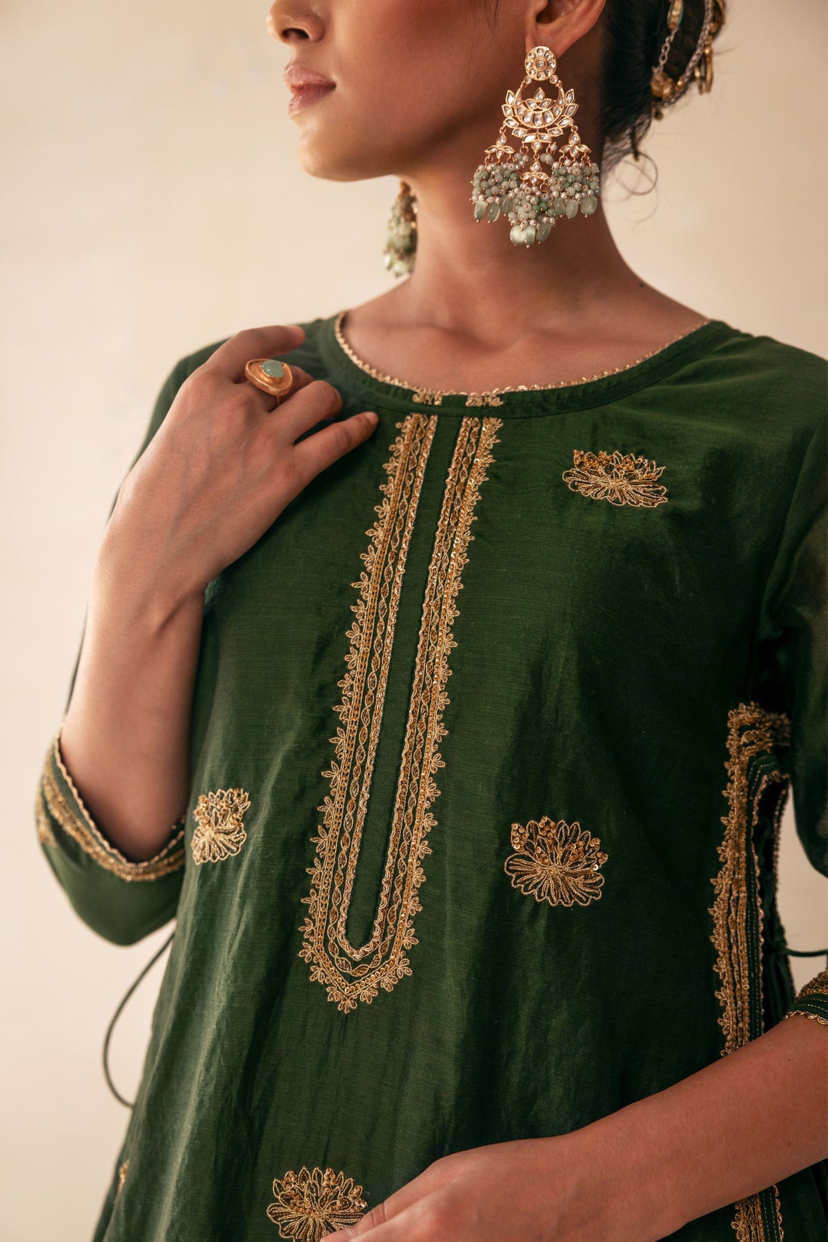 Green Lucknowi Style Kurta