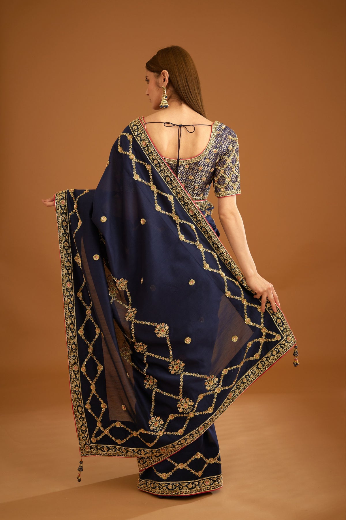 Dark navy blue Saree set