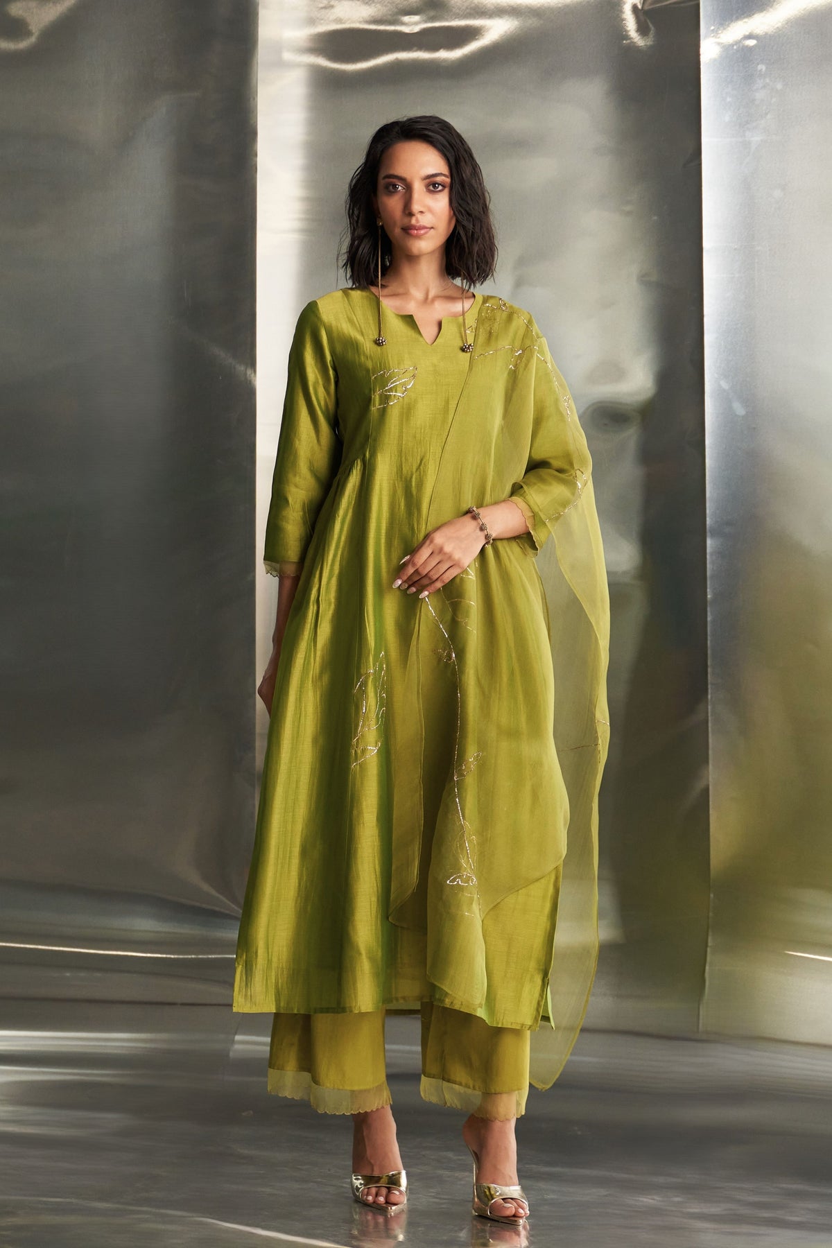 Berry Green Gathered Kurta Set