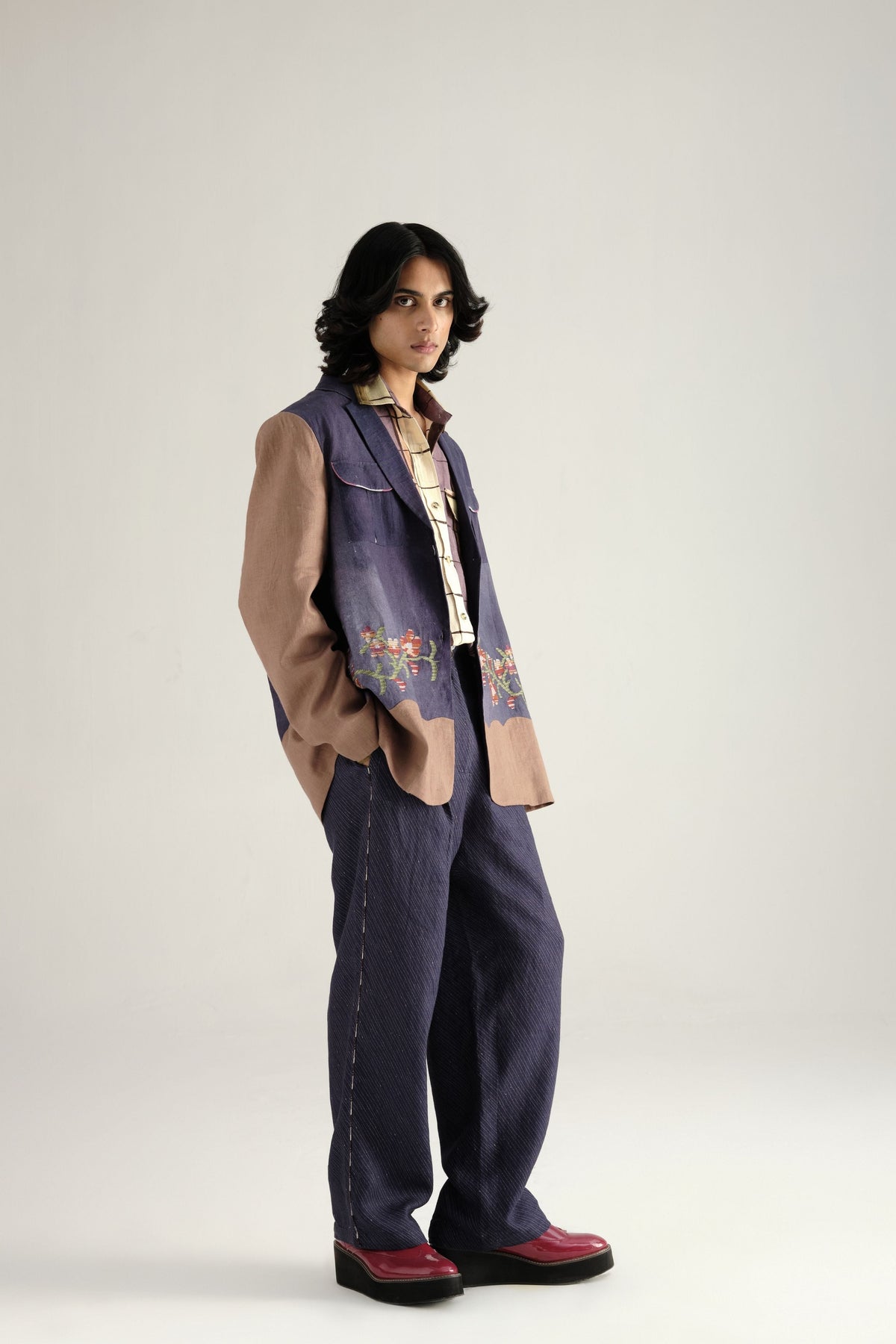 Blue Pixelated Embroidery Nelson Blazer Set