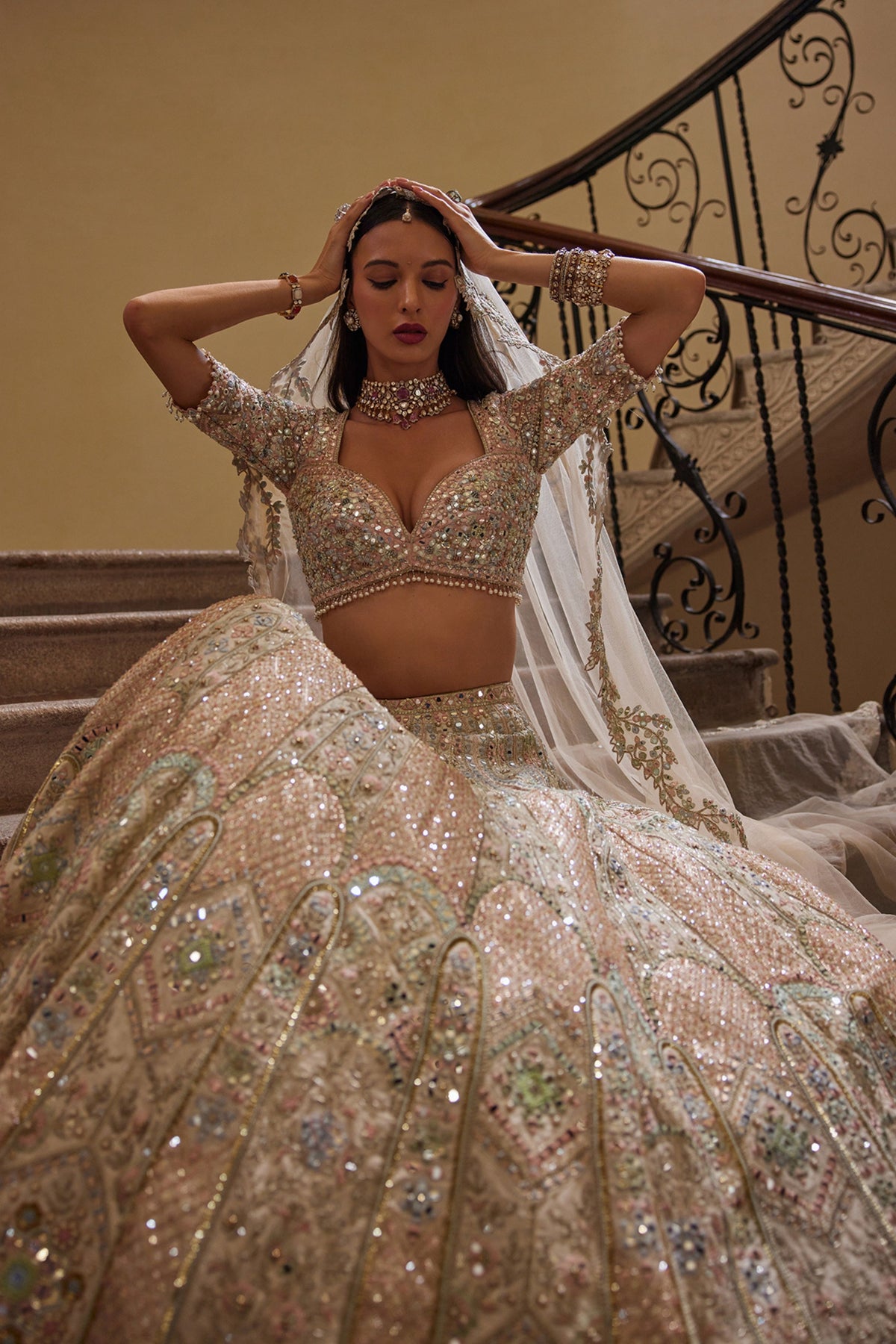 Ivory Lehenga With Multi Coloured Embroidery