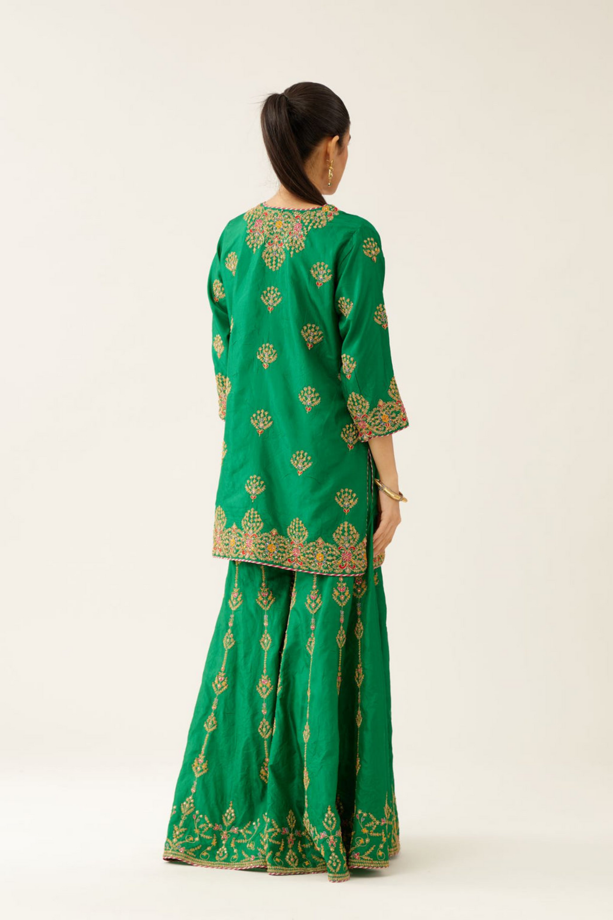 Green Silk Short Kurta Set