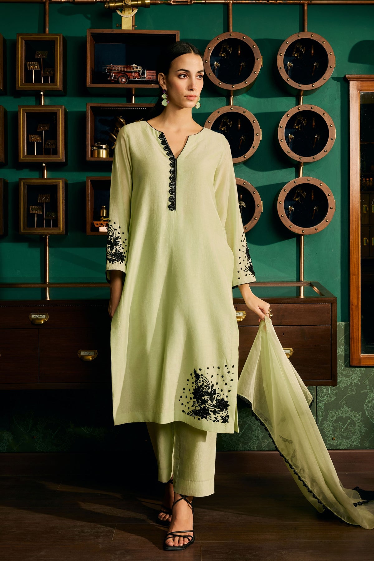 Pista Green Embroidered Kurta Set