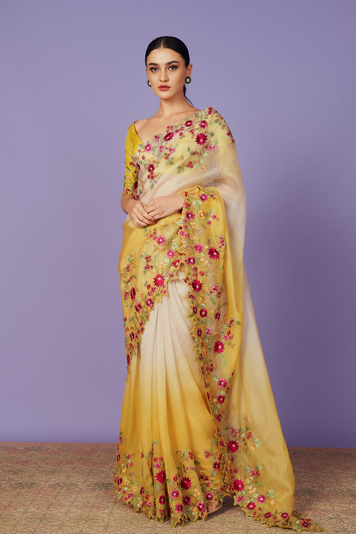 Multi Thread Yellow Saree Set