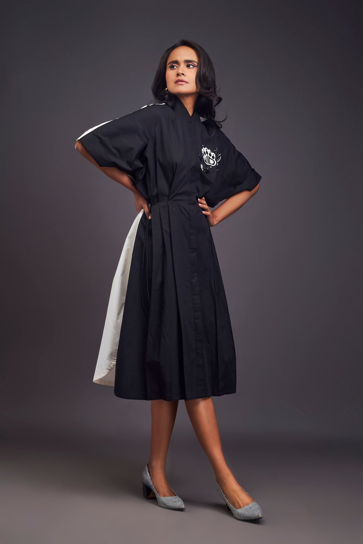 Black and White Pleated Shirt Dress