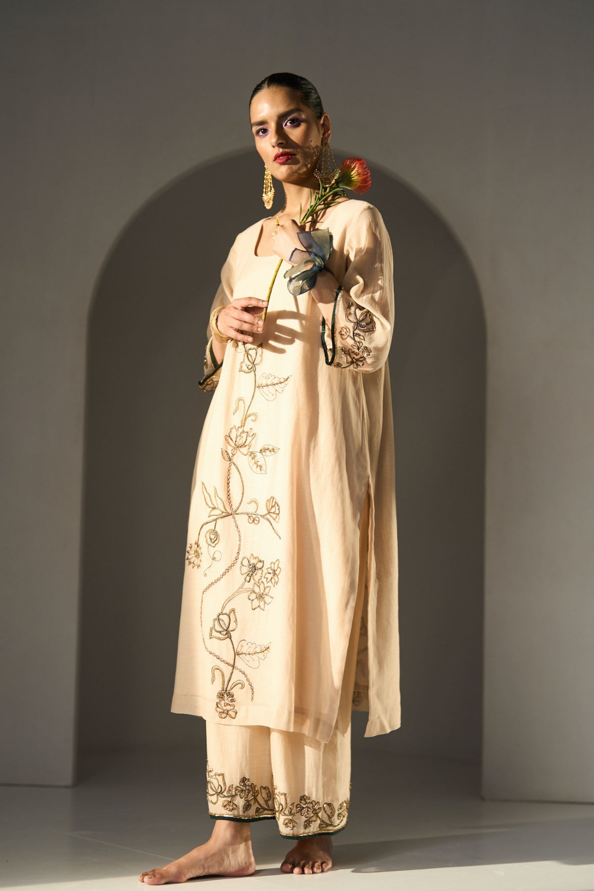 Cream Basant Kurta