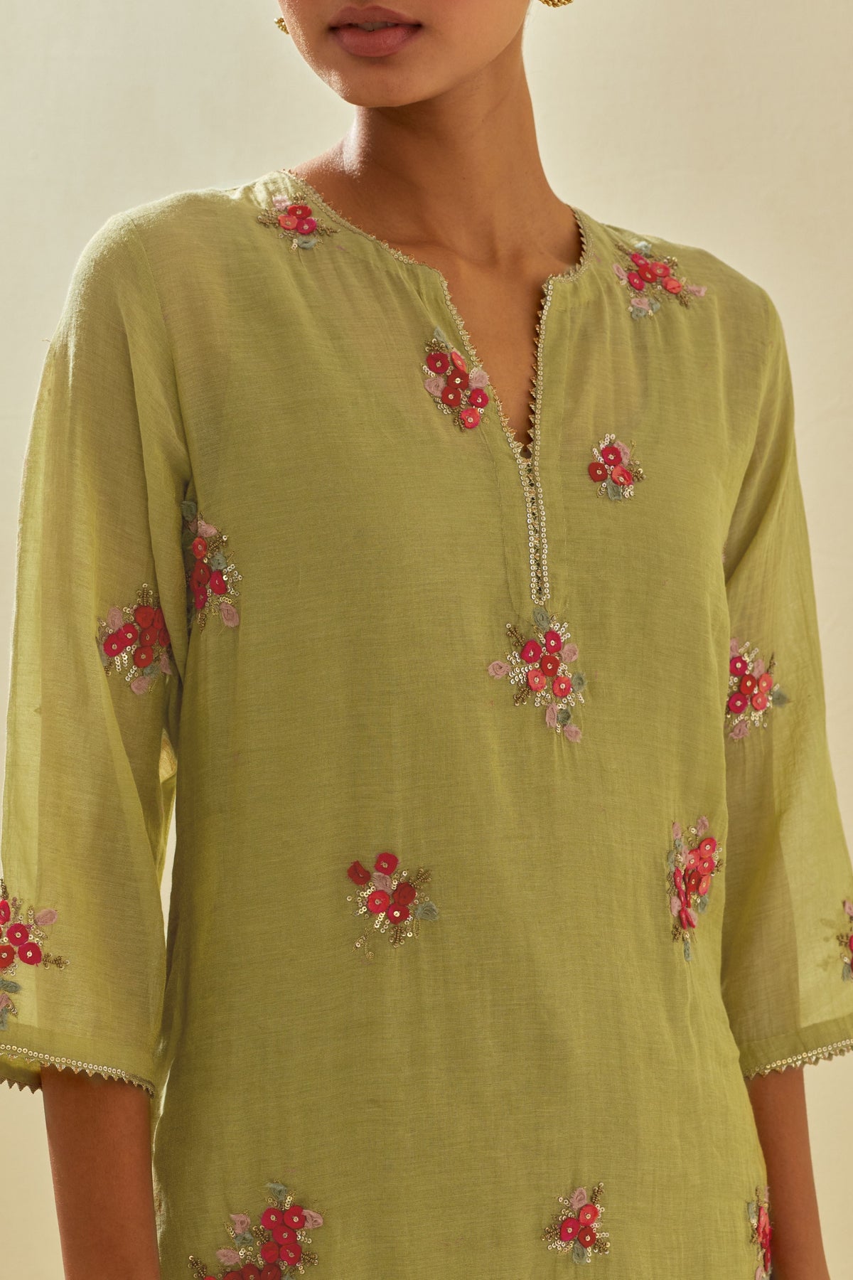 Green Applique Kurta With Pants