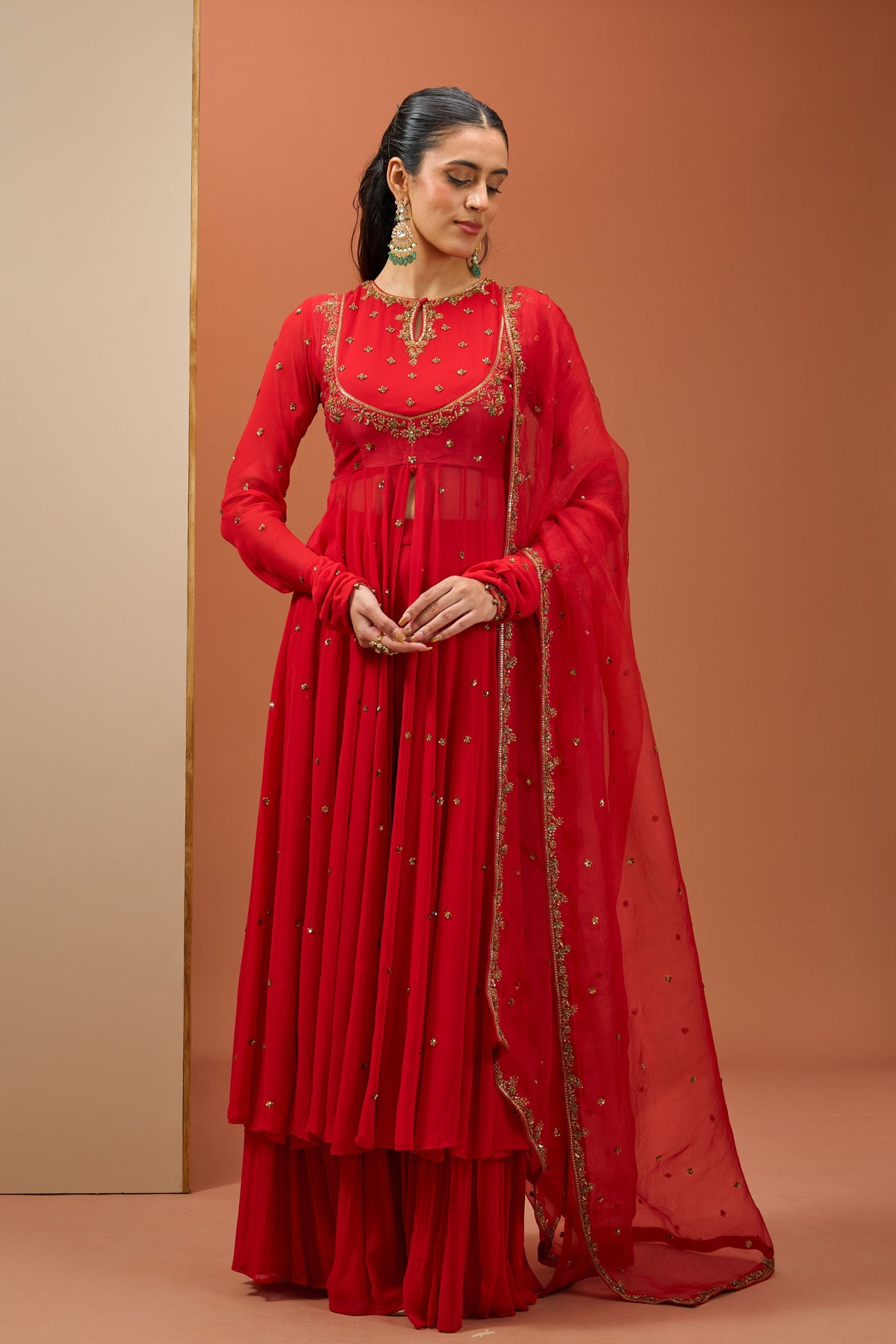 Red Anarkali Set