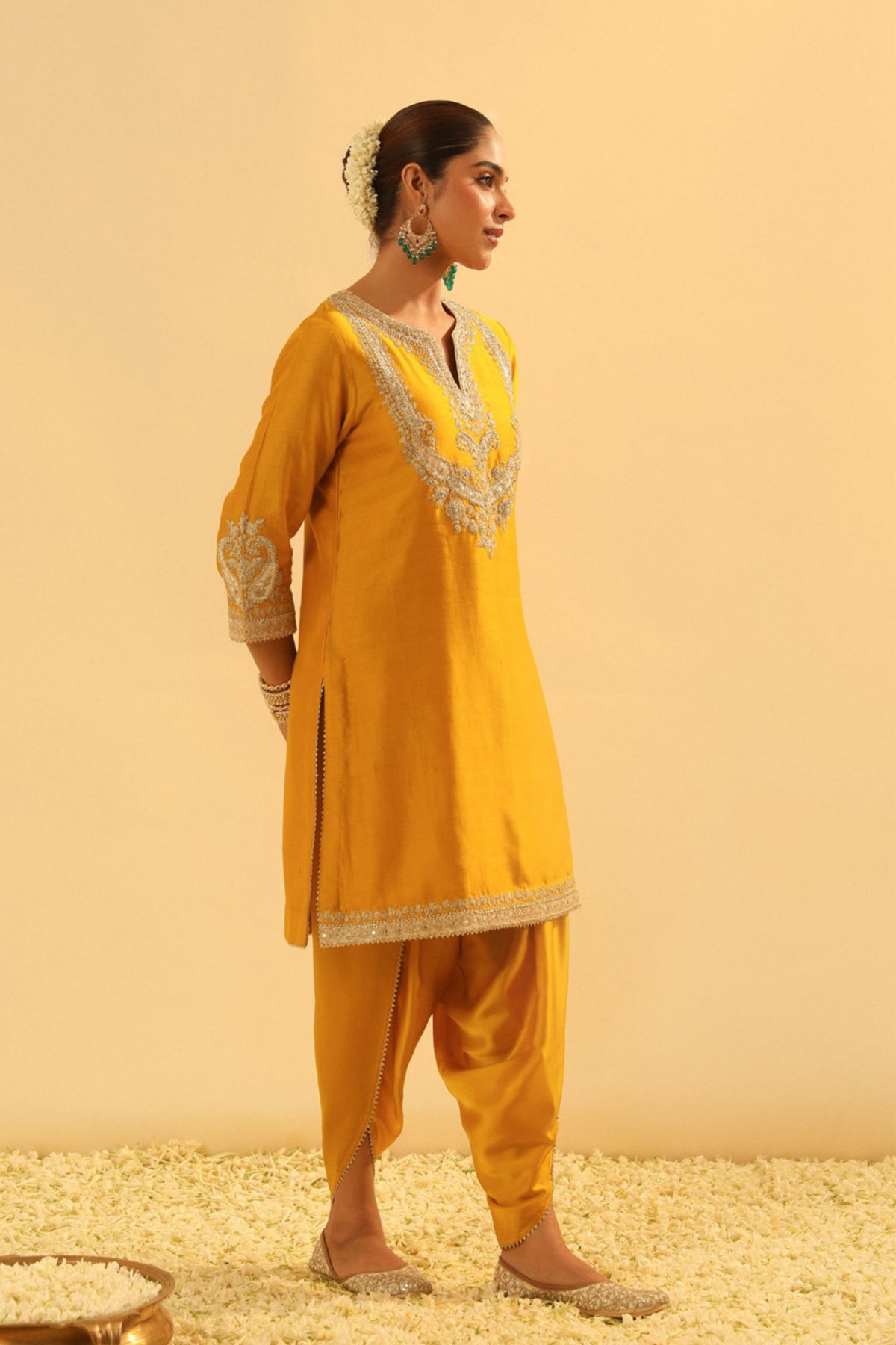 Aashna Short Mustard Kurta With Dhoti