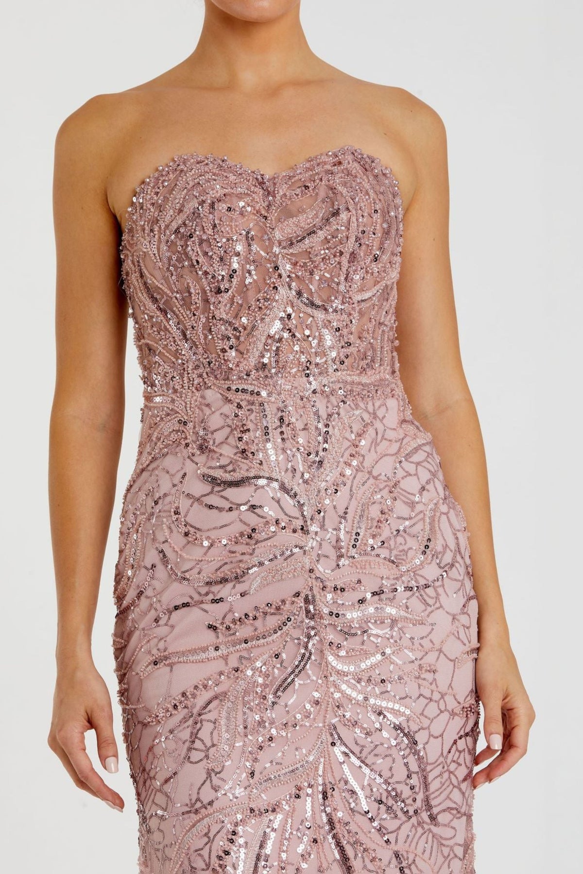 Pink Strapless Embellished Trumpet Gown