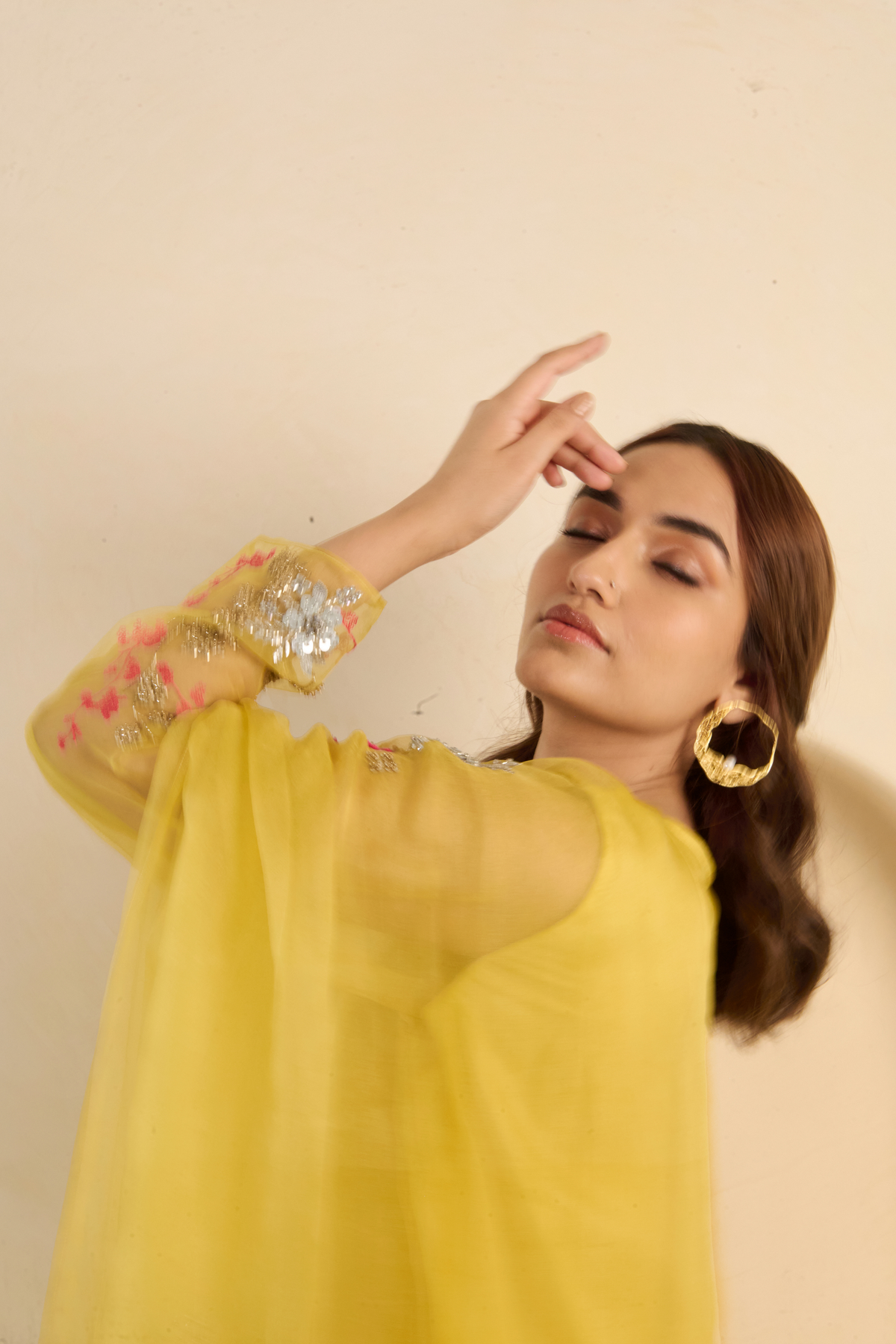 Yellow Organza Kurta Set