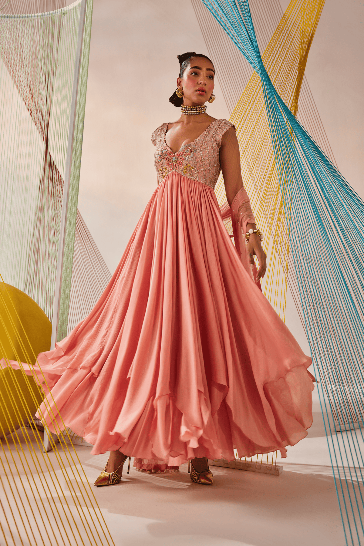 Peach Myra Anarkali Set