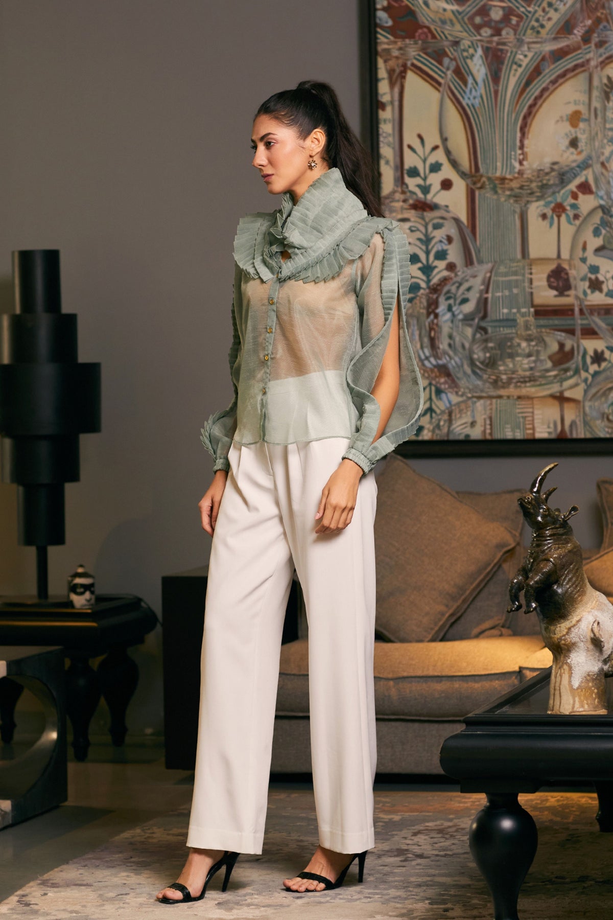 Moss Victorian Pleated Shirt