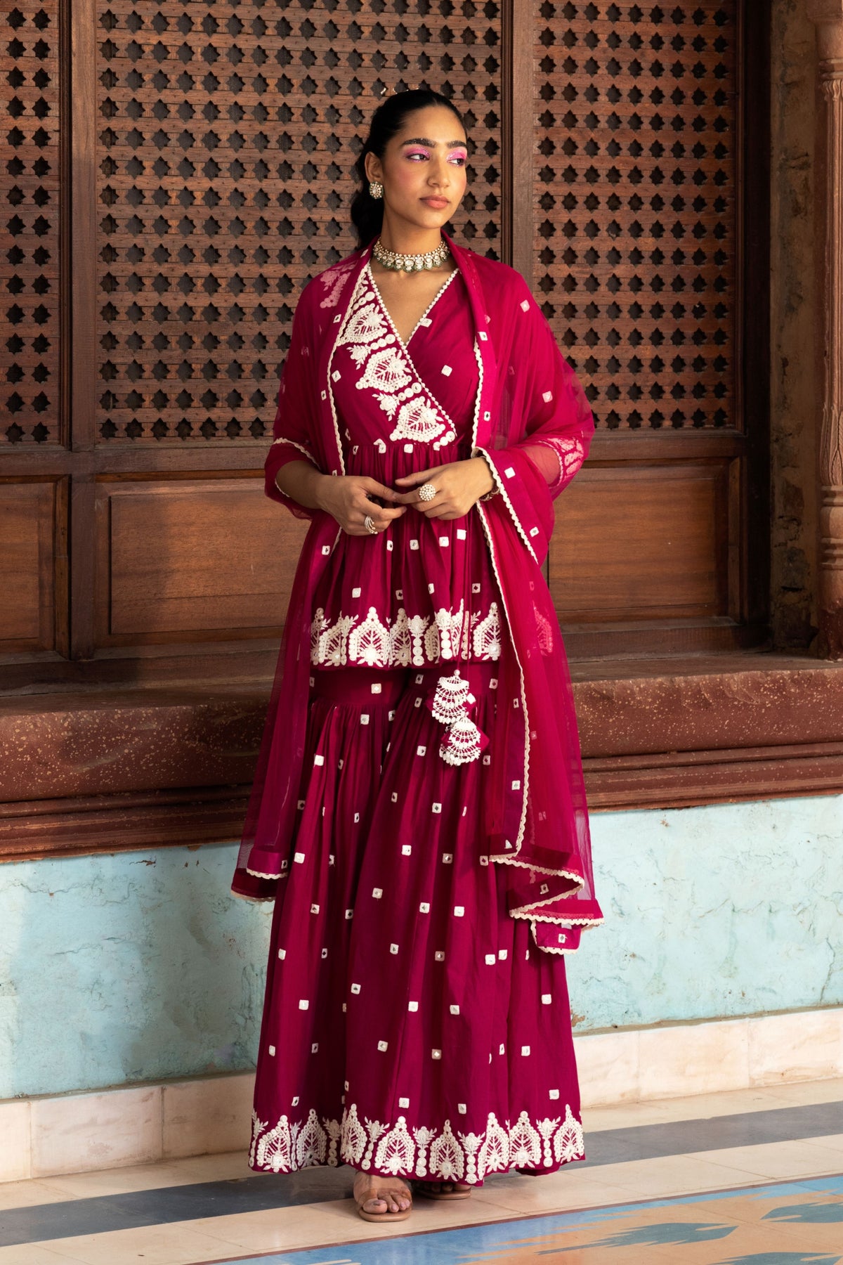 Fuchsia Temple Sharara Set