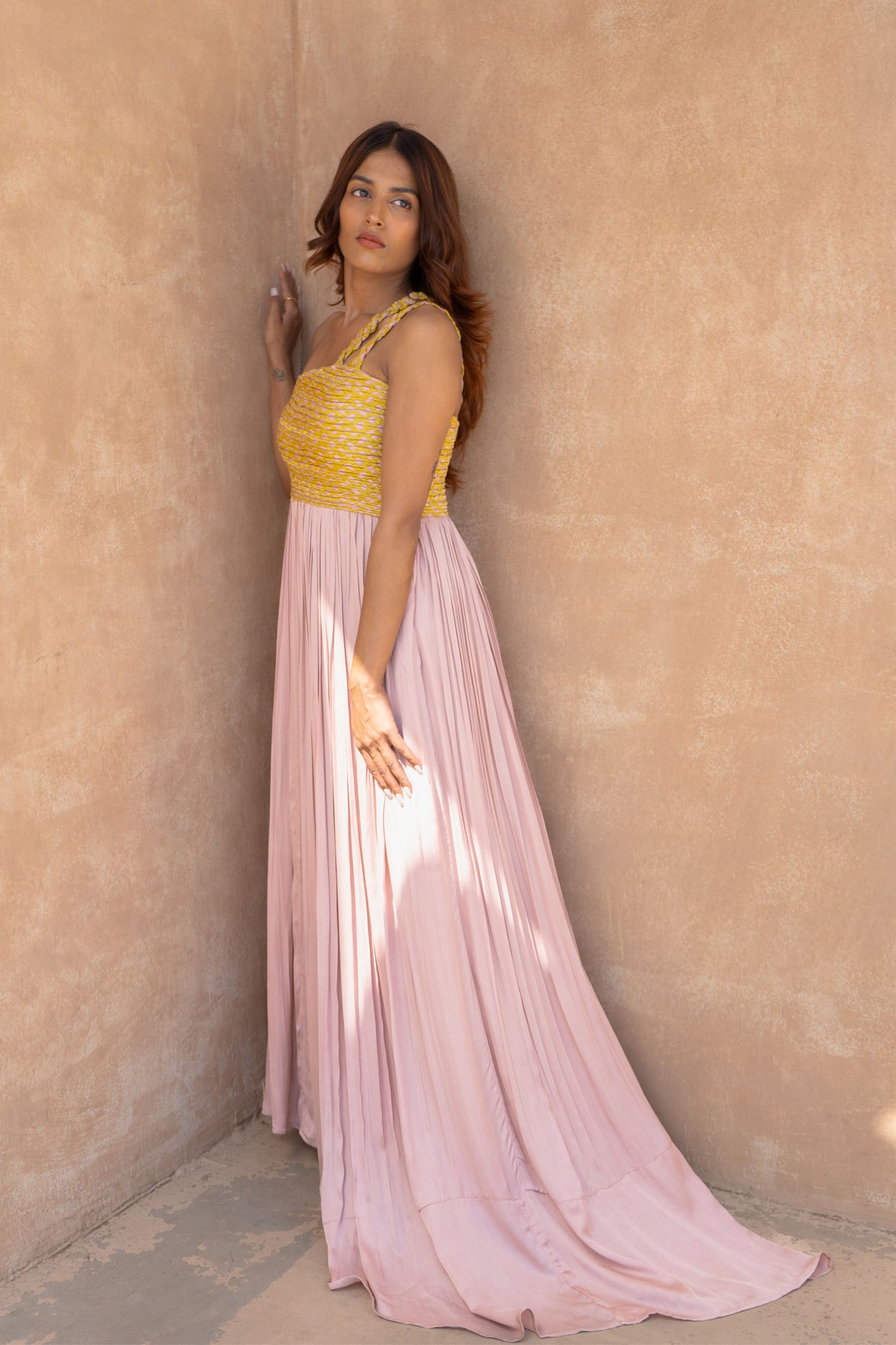 Pink-yellow Bustier Gather Gown