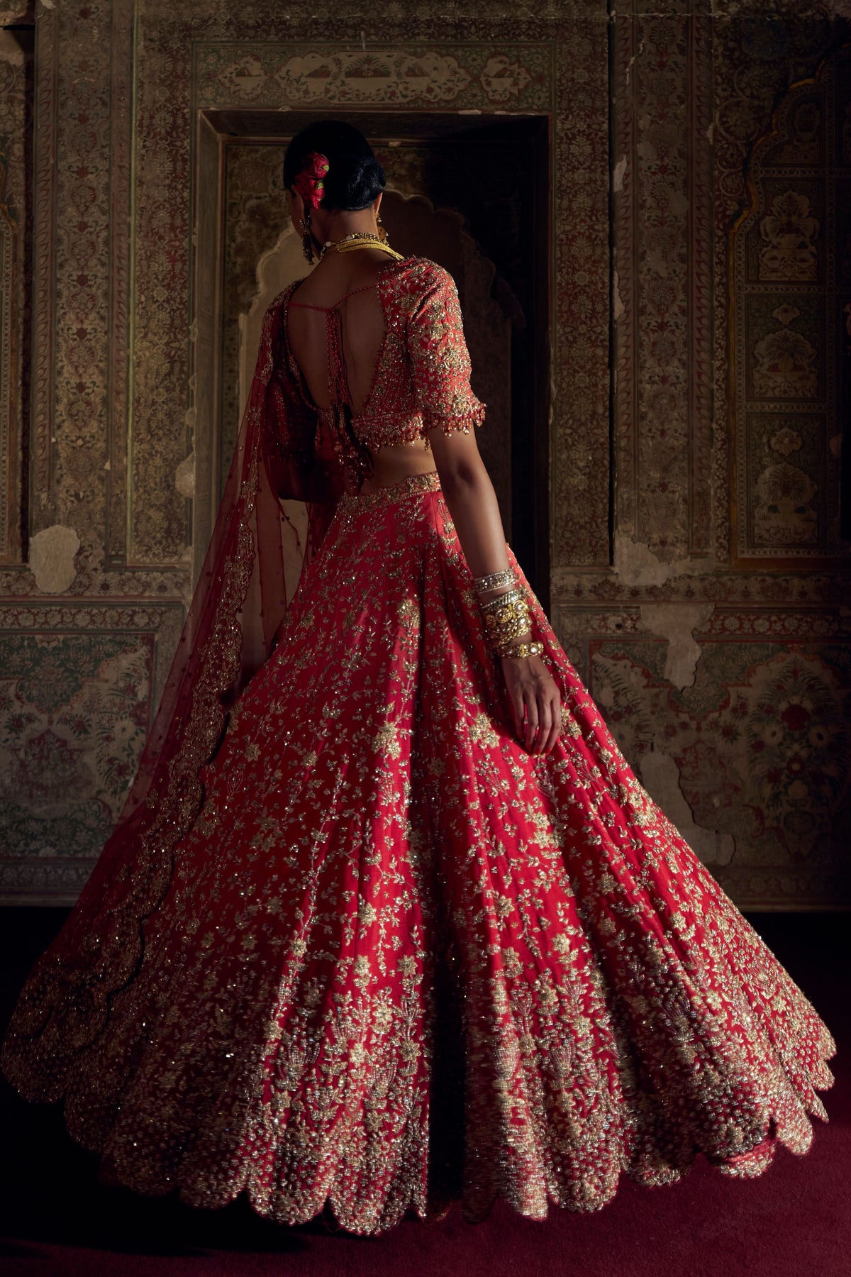 Red Ombre Lehenga Choli Set