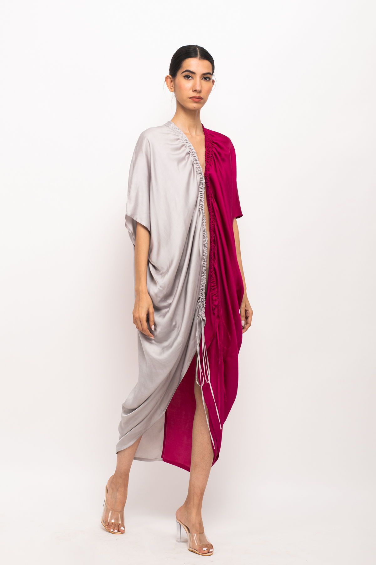 Wine and Grey Rouching Cape