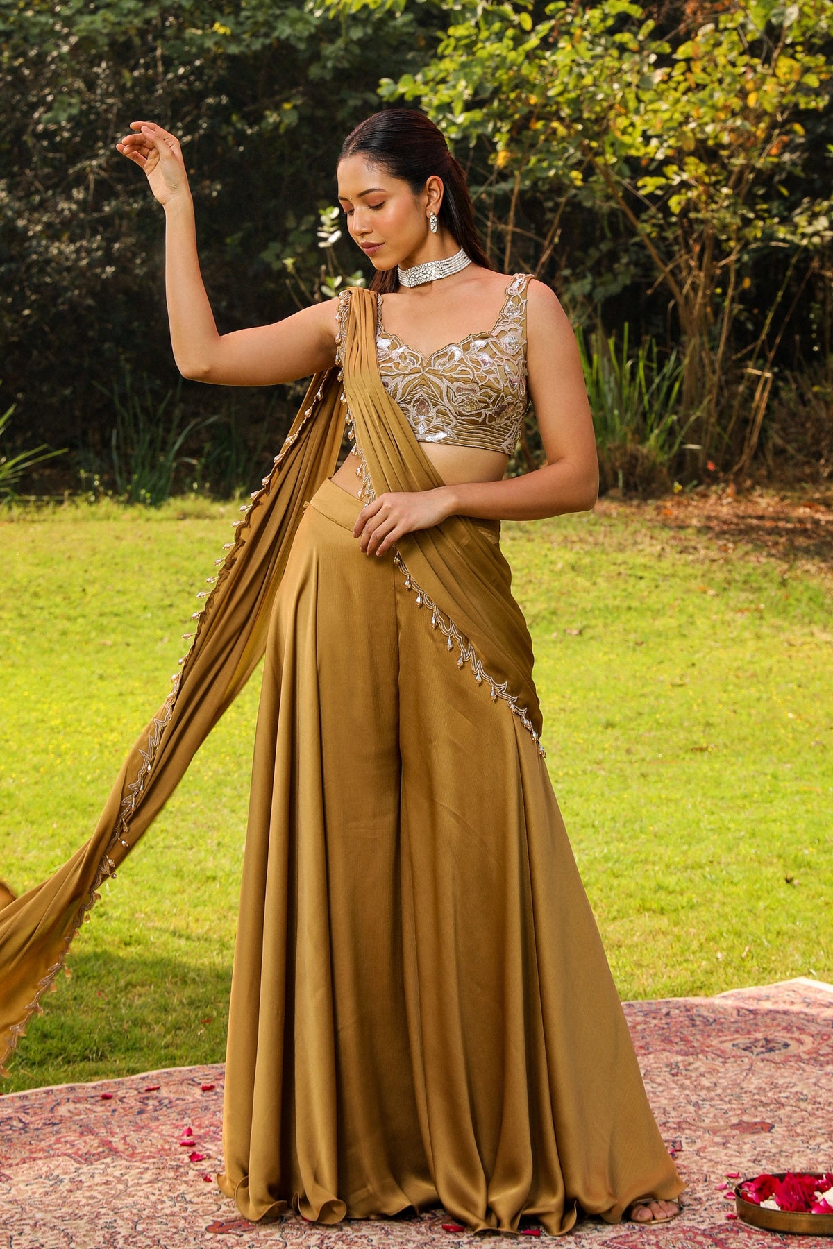 Karishma Honey Gold Drape Saree