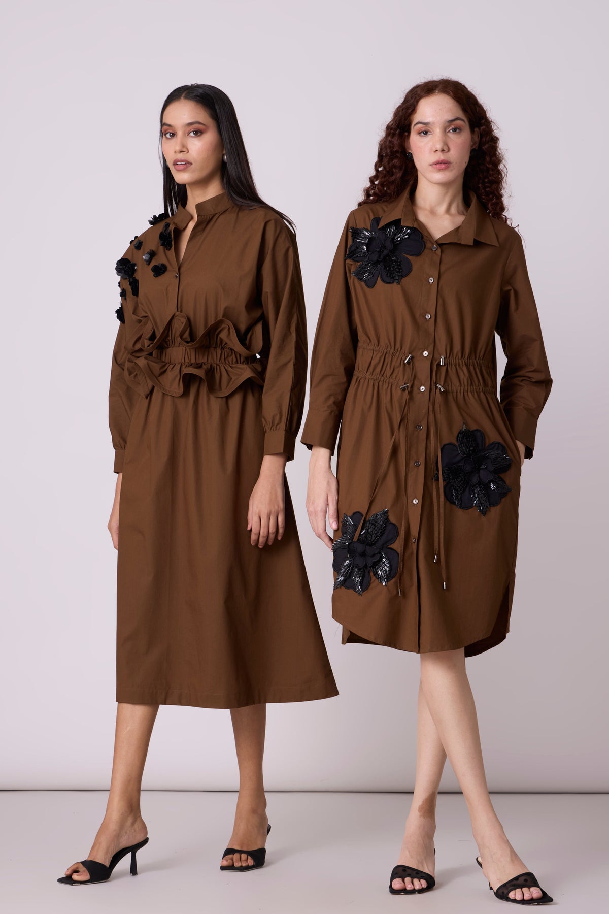 Alexa Applique Olive Brown Dress