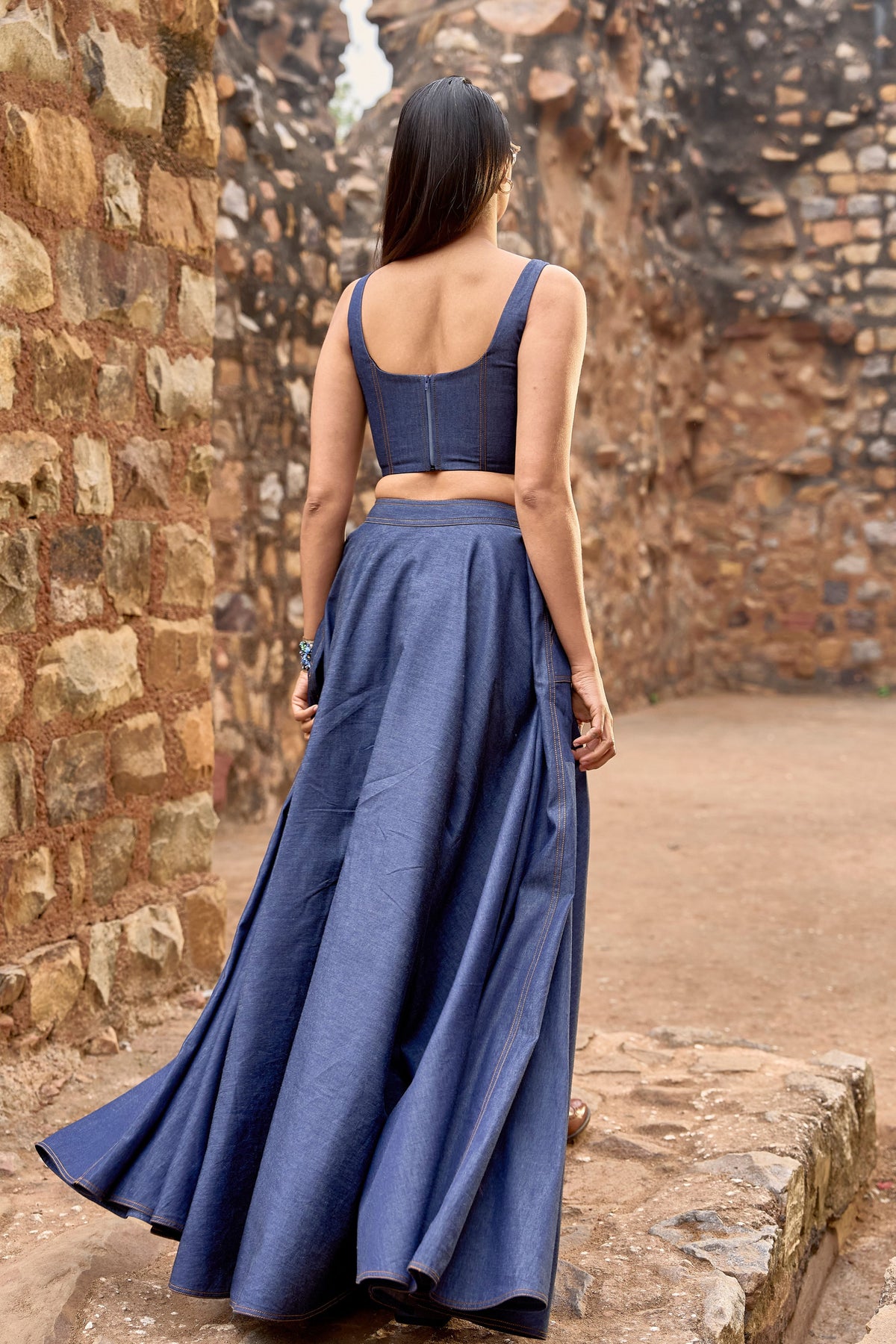 Indigo Boning Skirt Set