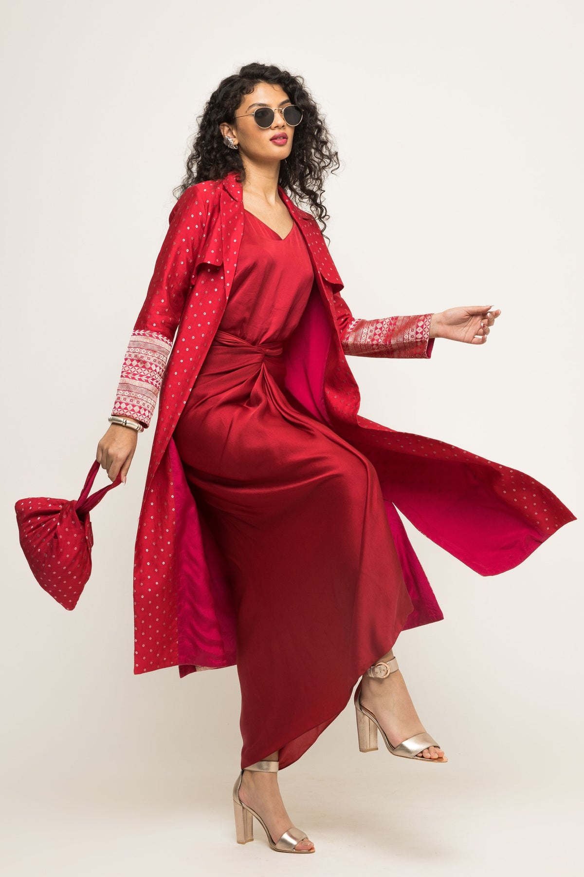 Alaya Trench Jacket With Red Dress