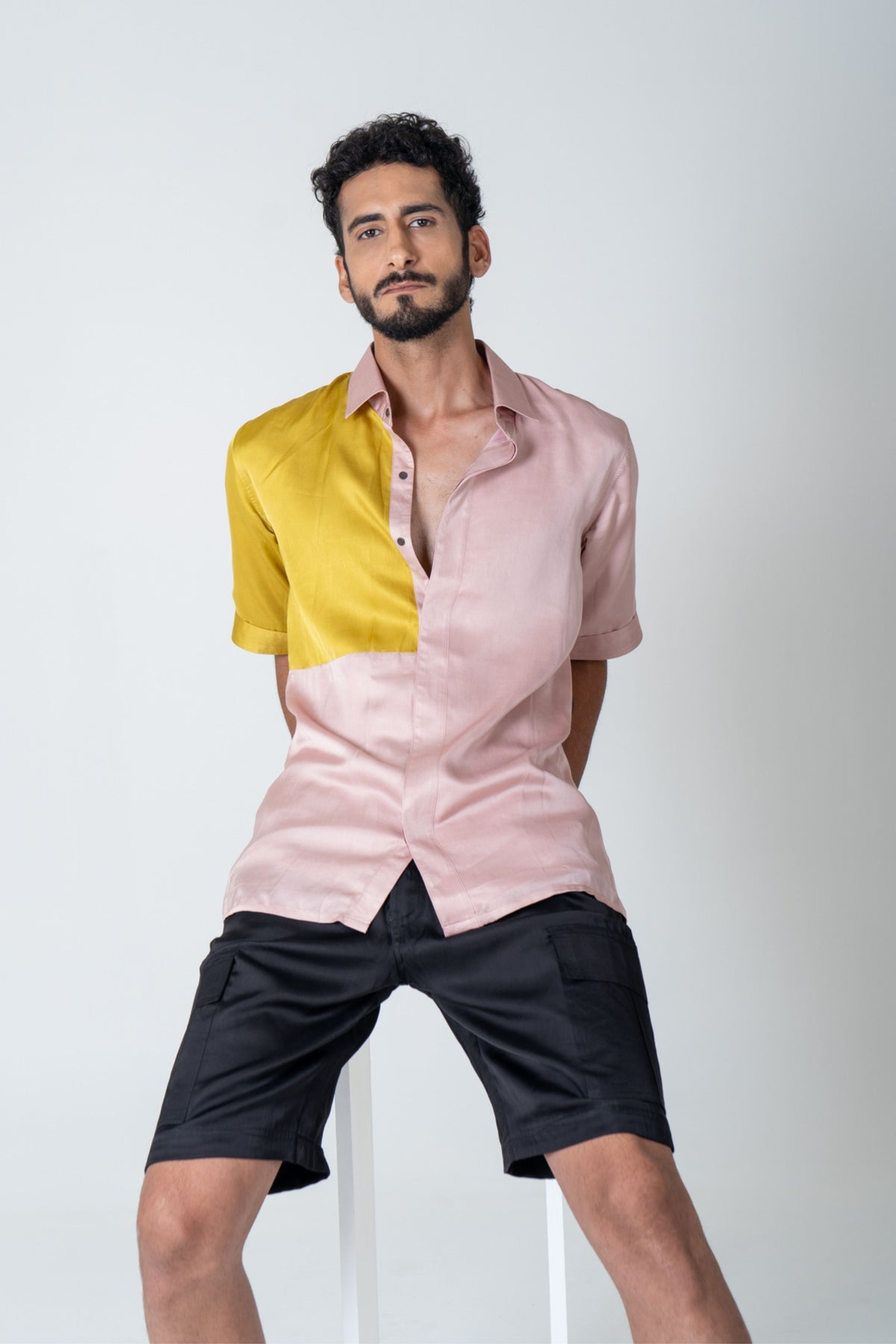 Pink-yellow Color-blocked Shirt